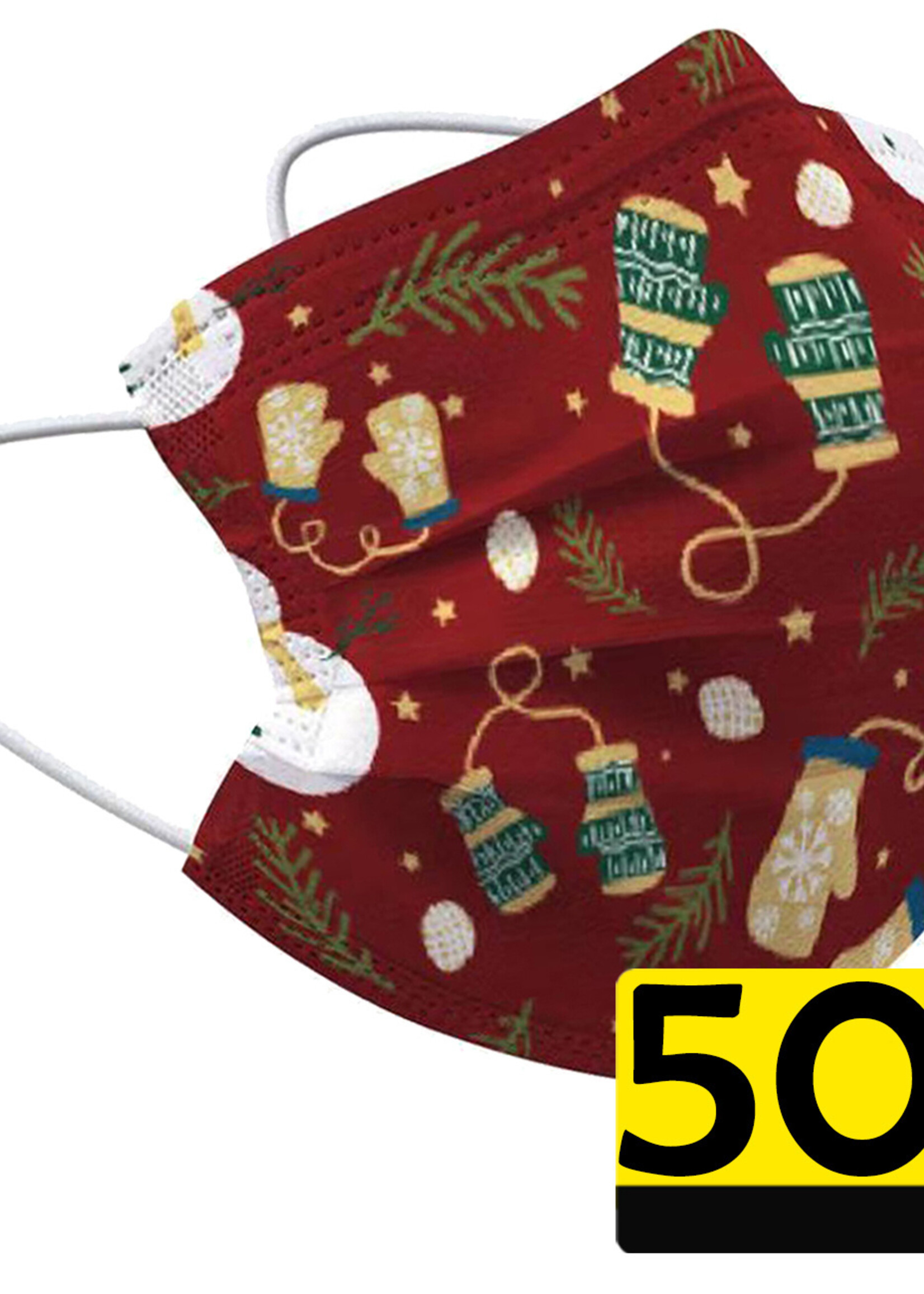 LUQ Kerst Mondkapje Wegwerp Mondmasker Niet Medisch Wanten Rood - 50 Stuks