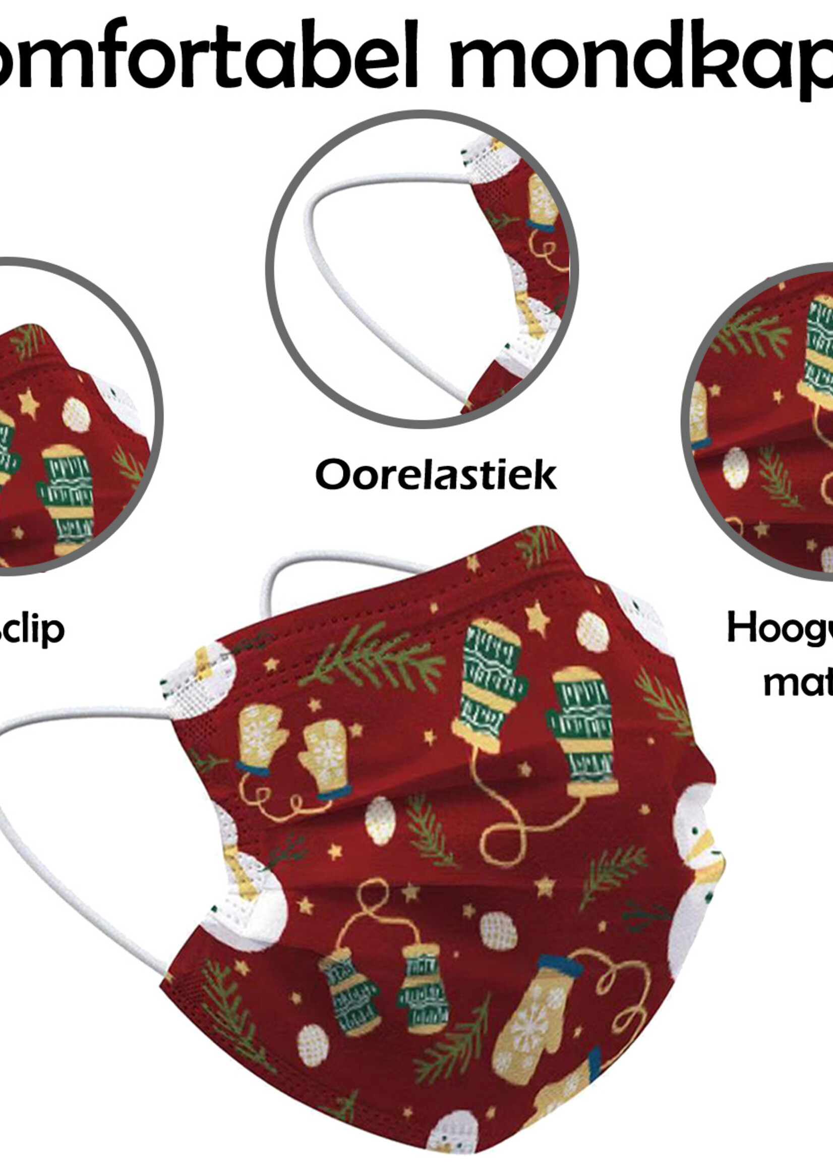 LUQ Kerst Mondkapje Wegwerp Mondmasker Niet Medisch Wanten Rood - 50 Stuks