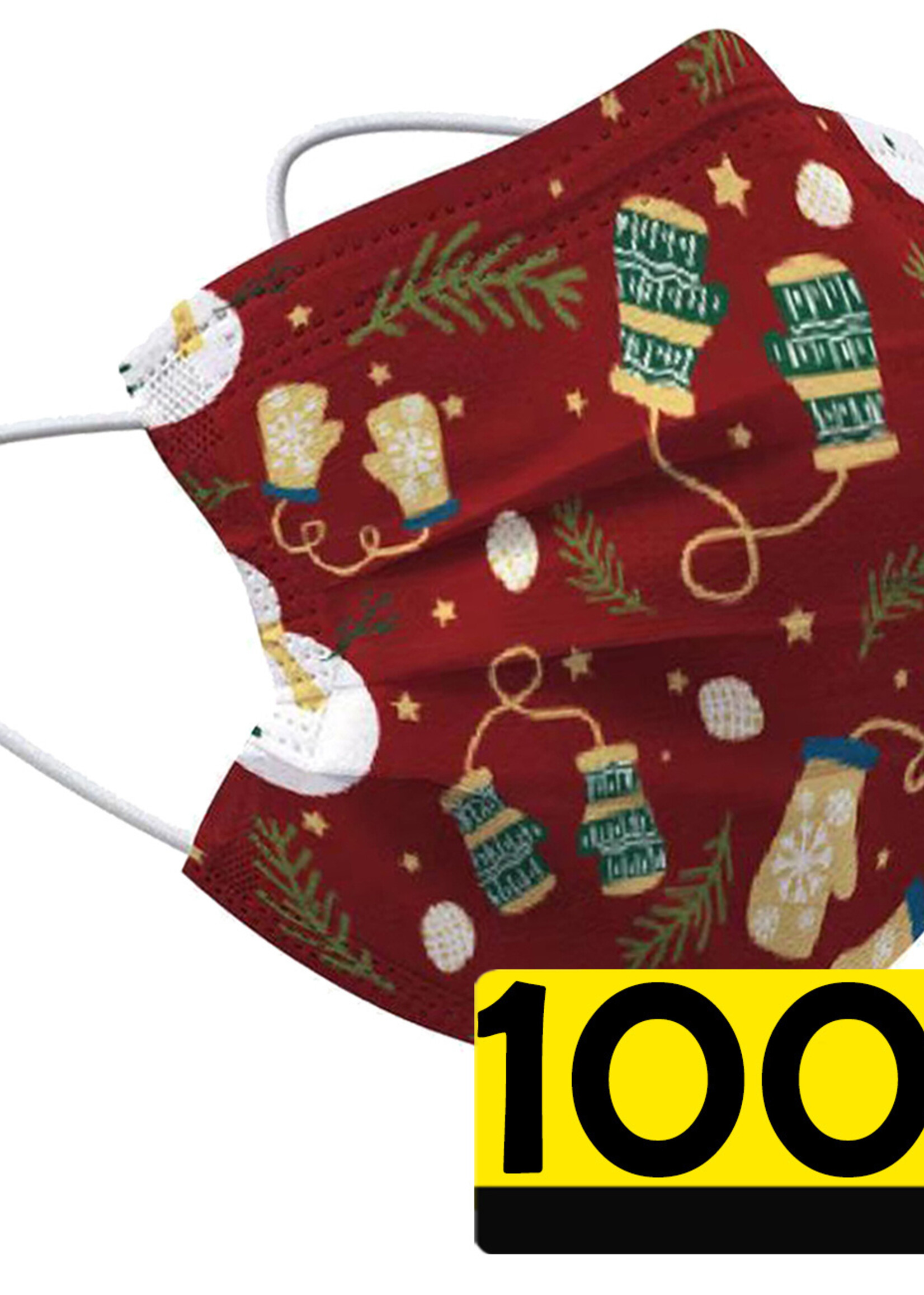 LUQ Kerst Mondkapje Wegwerp Mondmasker Niet Medisch Wanten Rood - 100 Stuks