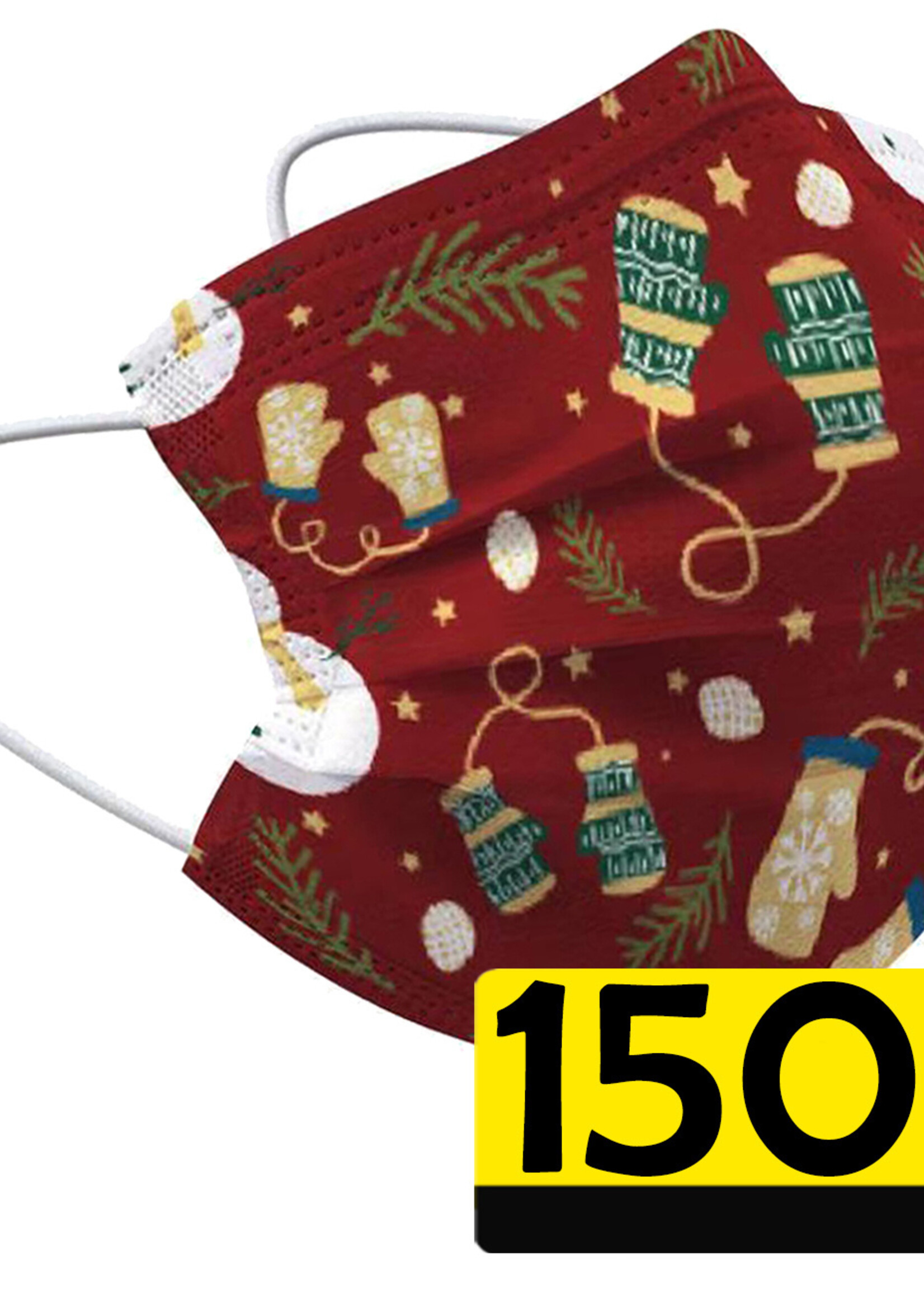 LUQ Kerst Mondkapje Wegwerp Mondmasker Niet Medisch Wanten Rood - 150 Stuks