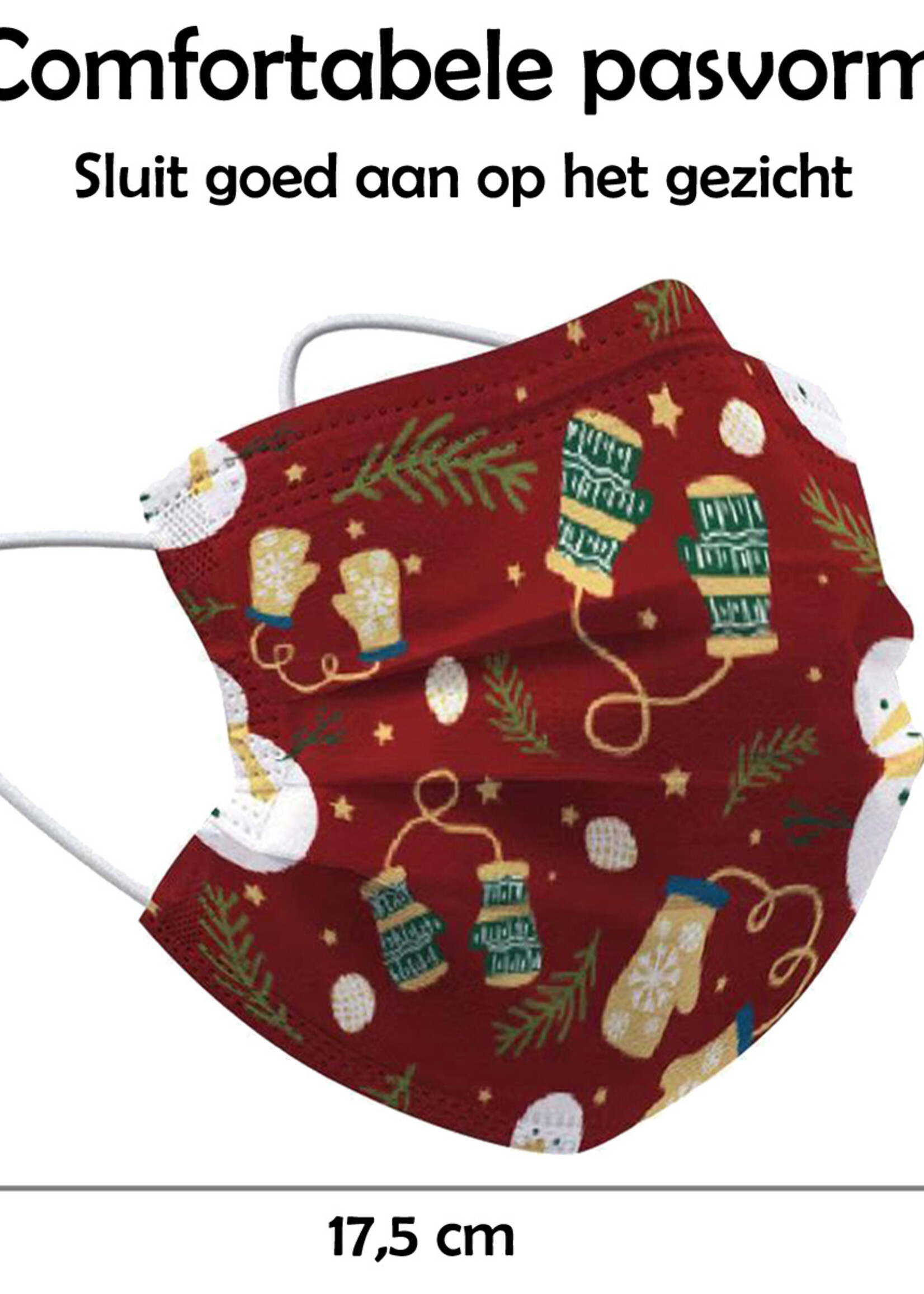 LUQ Kerst Mondkapje Wegwerp Mondmasker Niet Medisch Wanten Rood - 150 Stuks