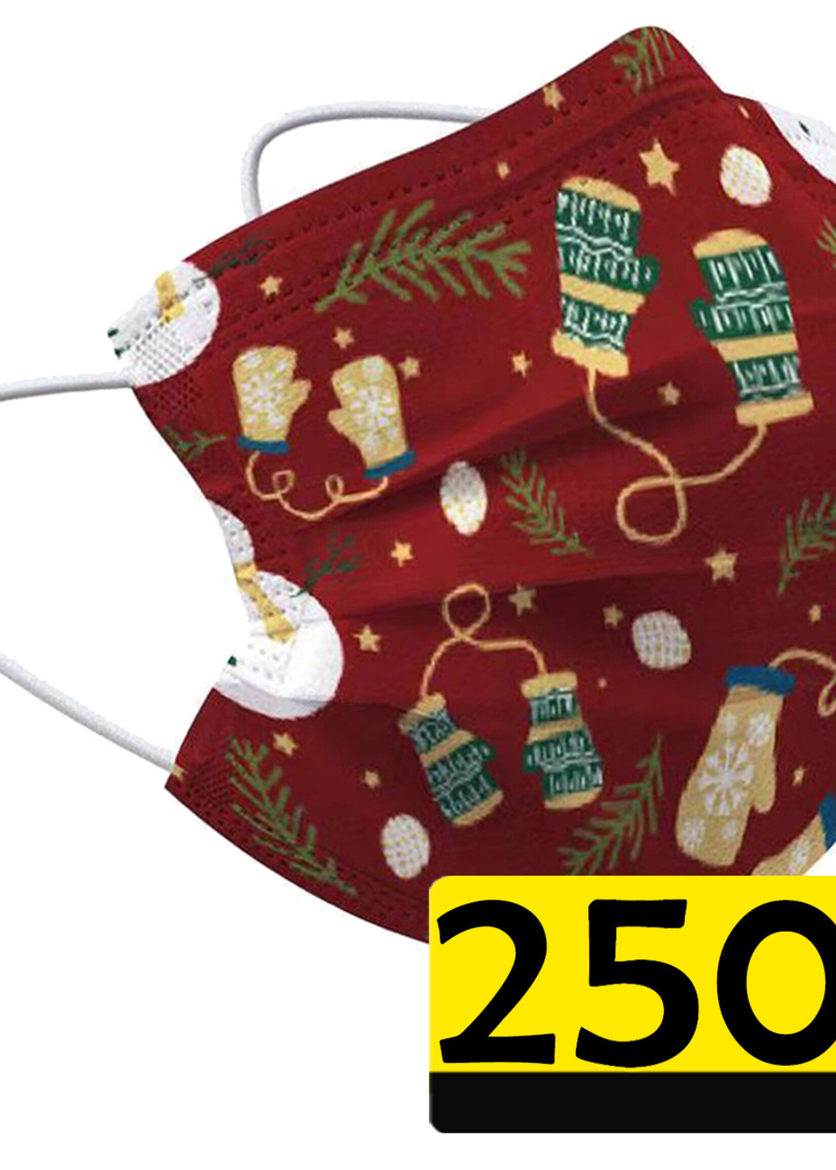 LUQ Kerst Mondkapje Wegwerp Mondmasker Niet Medisch Wanten Rood - 250 Stuks
