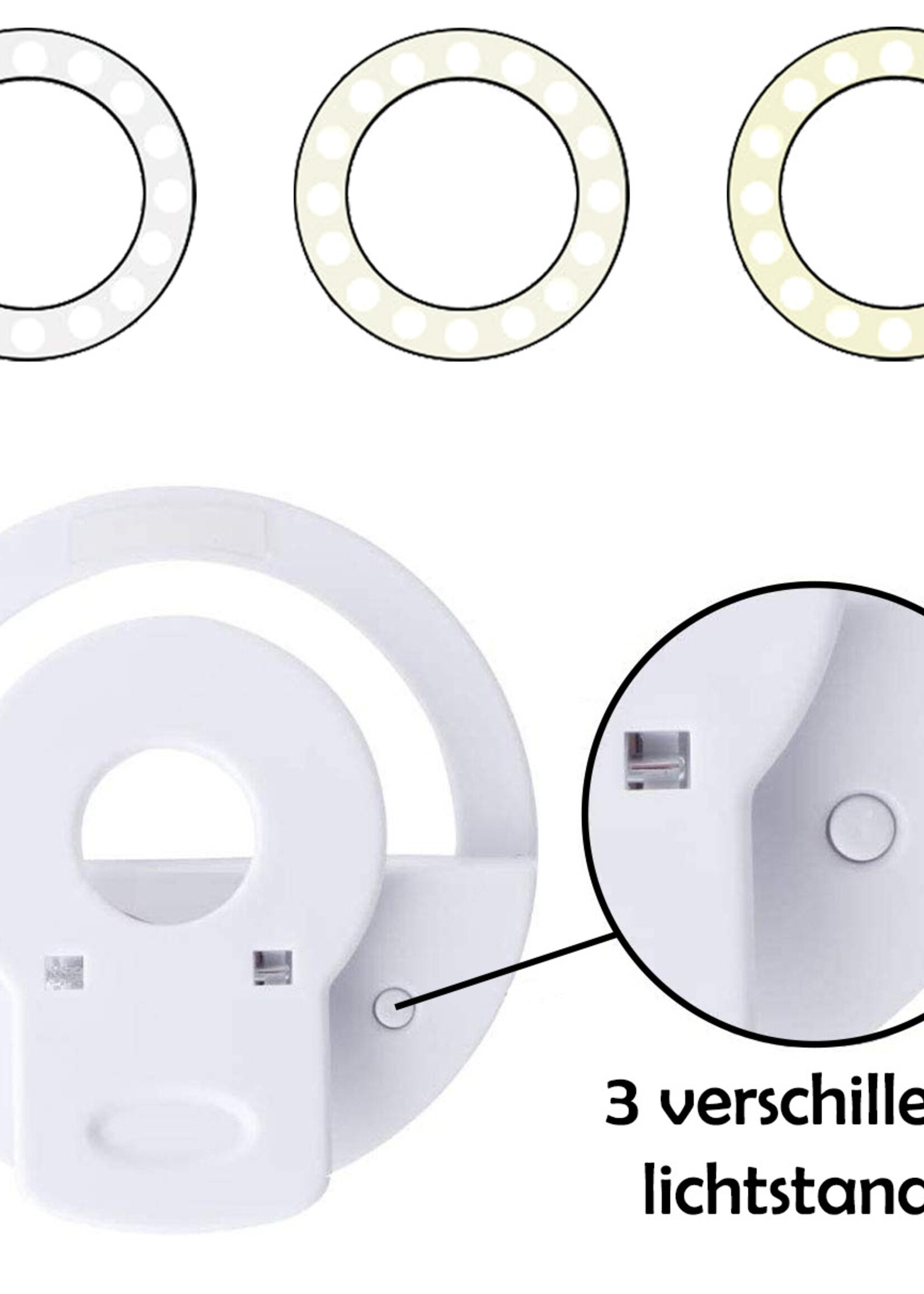 LUQ Selfie Ring Light Clip - Geschikt Voor TikTok Lamp Selfie Light Draadloos Lampje - Selfie Lamp Universeel Oplaadbaar - Wit