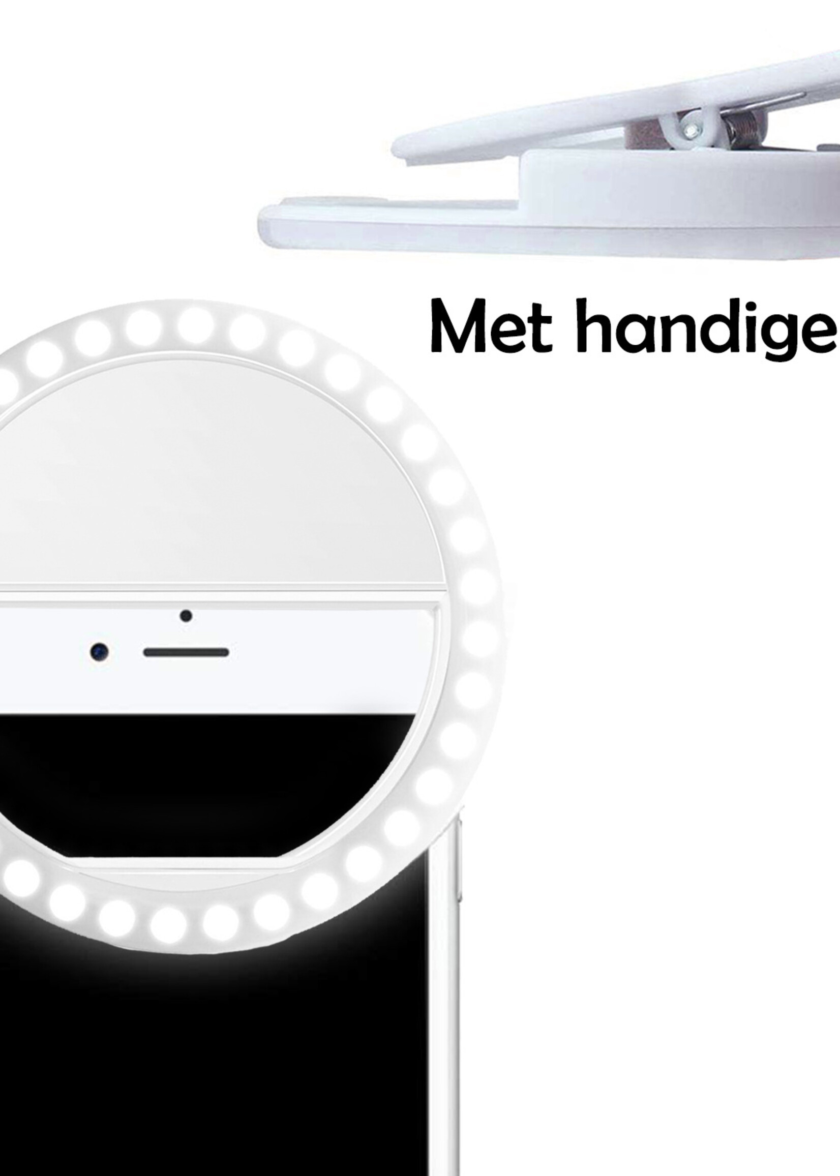 LUQ Selfie Ring Light Clip - Geschikt Voor TikTok Lamp Selfie Light Draadloos Lampje - Selfie Lamp Universeel Oplaadbaar - Wit