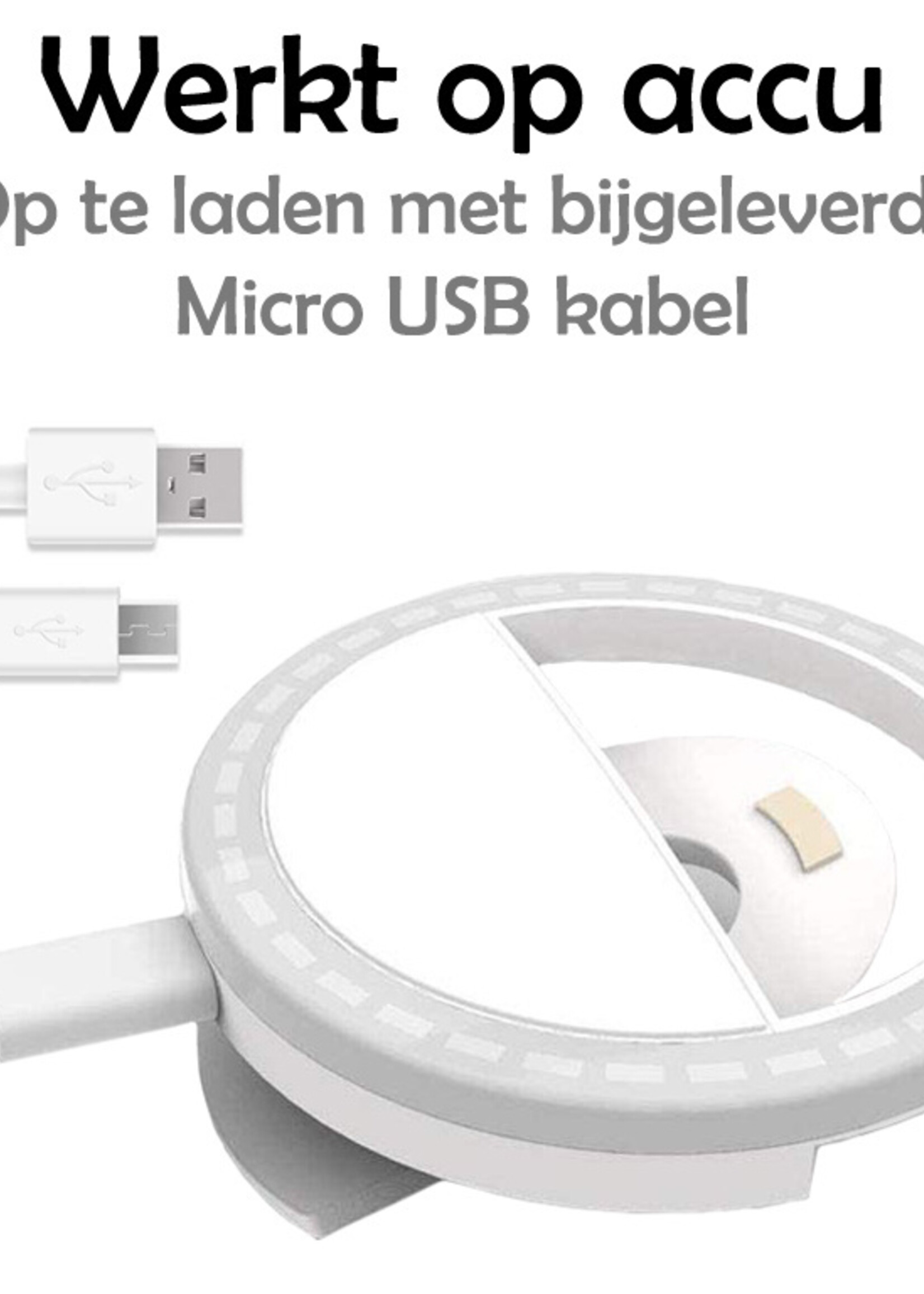 LUQ Selfie Ring Light Clip - Geschikt Voor TikTok Lamp Selfie Light Draadloos Lampje - Selfie Lamp Universeel Oplaadbaar - Wit