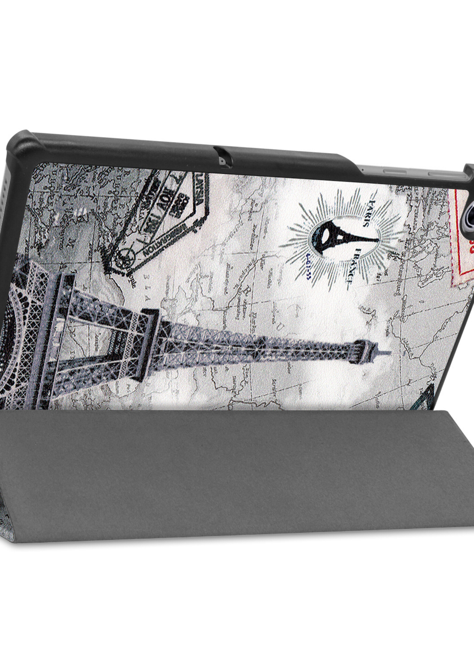 LUQ Hoes Geschikt voor Lenovo Tab M10 FHD Plus 2nd Gen Hoes Luxe Hoesje Book Case - Hoesje Geschikt voor Lenovo Tab M10 FHD Plus (2e Gen) Hoes Cover - Eiffeltoren