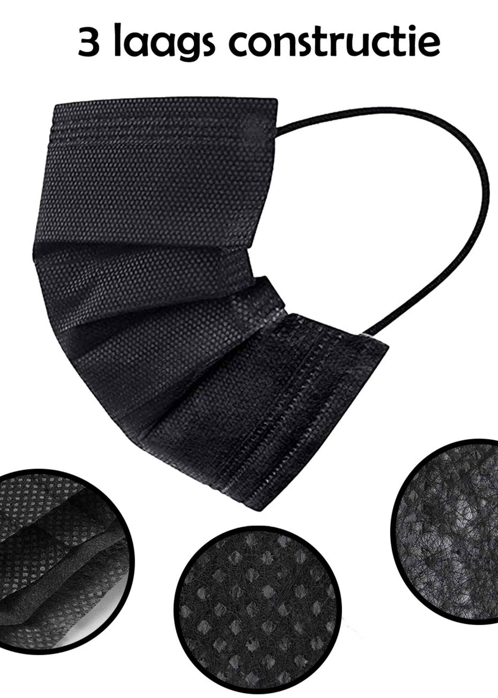 LUQ Mondkapje Zwart Wegwerp - Mondmasker Wegwerp - Mondkapje Wegwerp Zwart - Mondkapjes Wegwerp Zwart - 750 Stuks