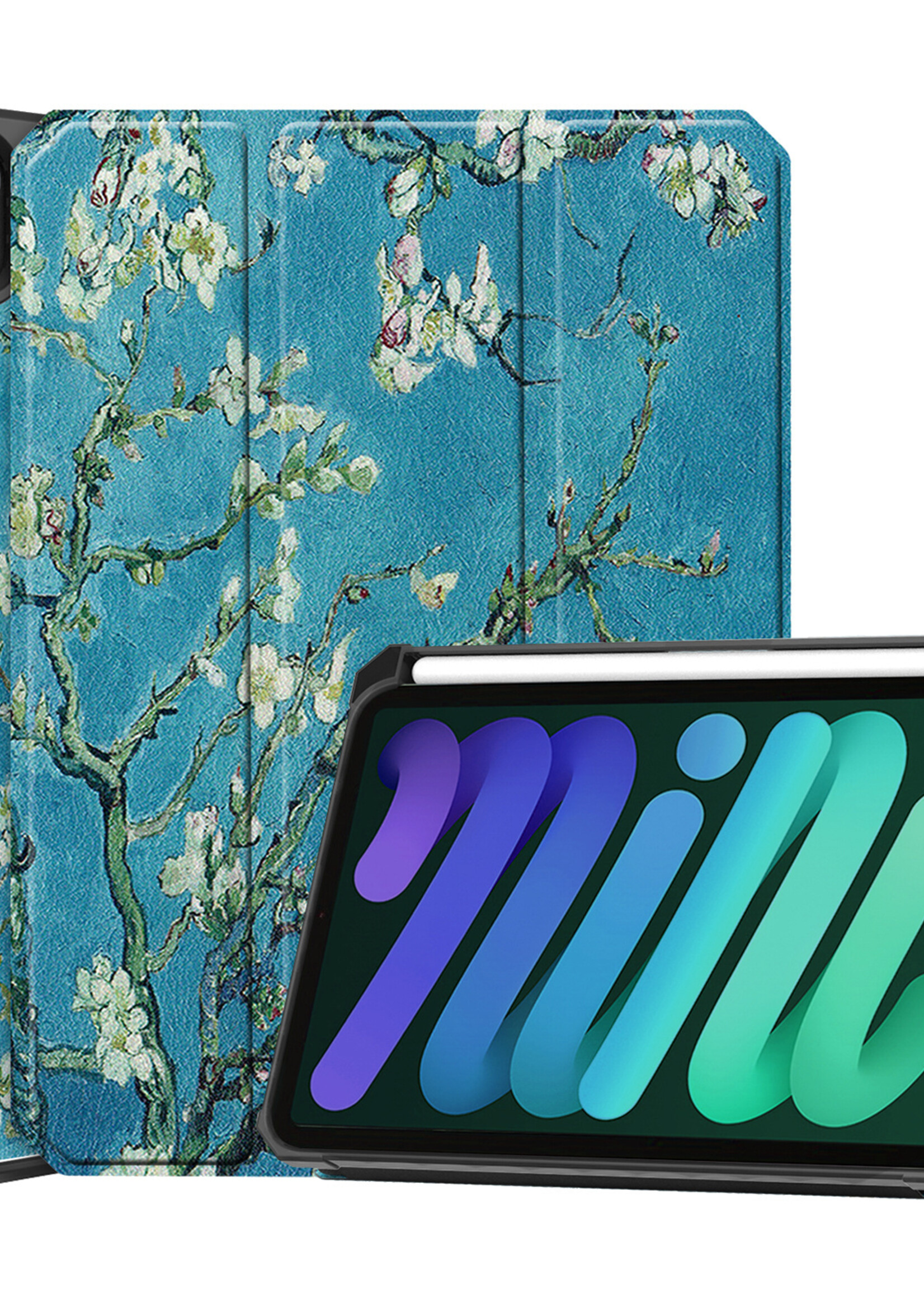 LUQ Hoes Geschikt voor iPad Mini 6 Hoes Luxe Hoesje Case Met Uitsparing Geschikt voor Apple Pencil - Hoesje Geschikt voor iPad Mini 6 Hoes Cover - Bloesem