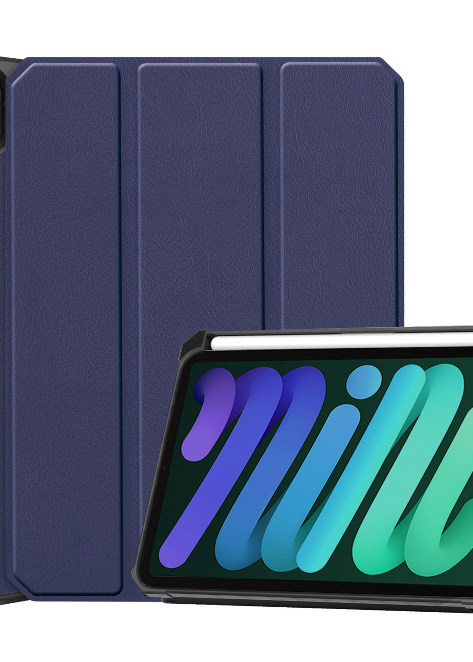 LUQ Hoes Geschikt voor iPad Mini 6 Hoes Luxe Hoesje Case Met Uitsparing Geschikt voor Apple Pencil - Hoesje Geschikt voor iPad Mini 6 Hoes Cover - Donkerblauw