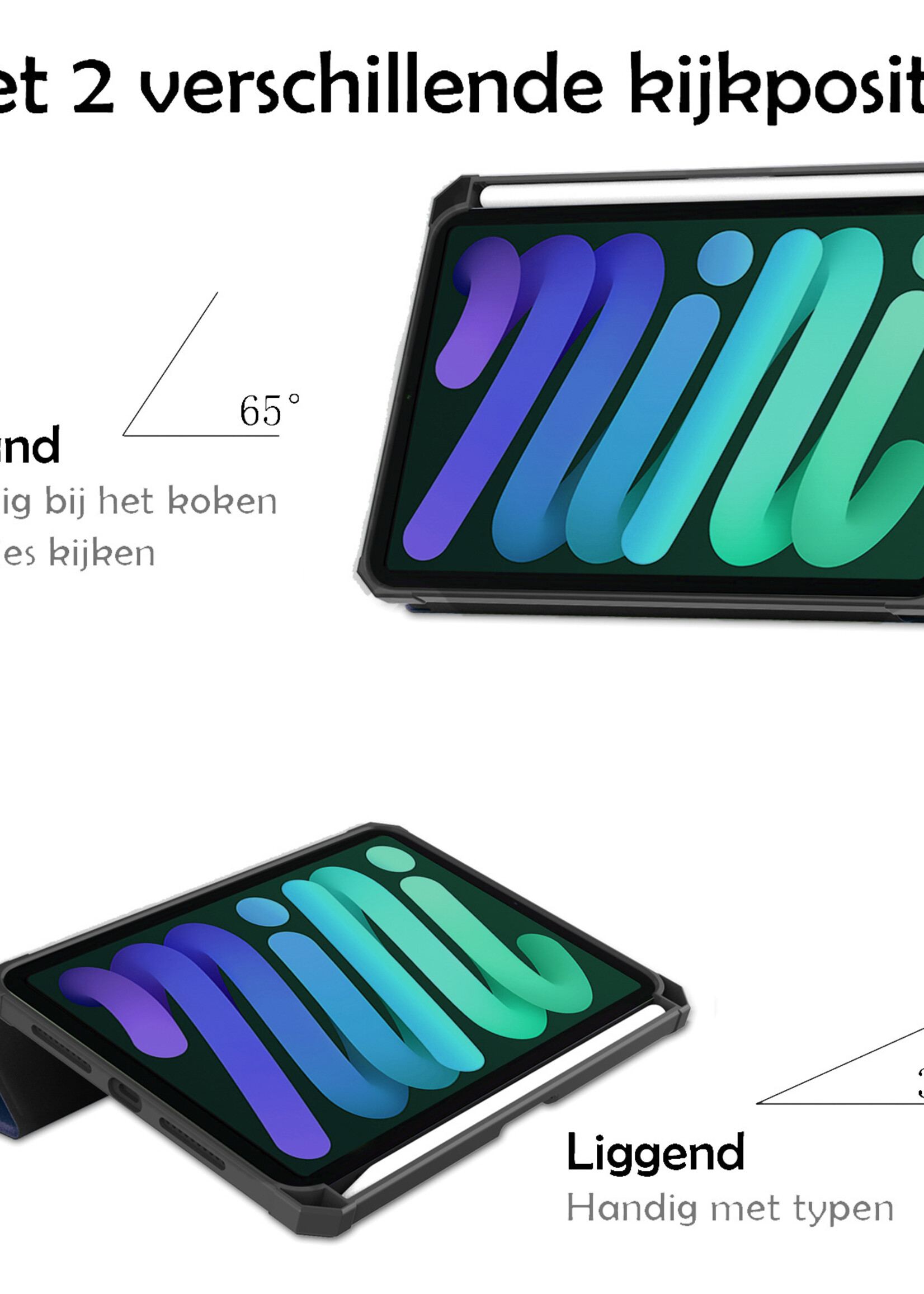 LUQ Hoes Geschikt voor iPad Mini 6 Hoes Luxe Hoesje Case Met Uitsparing Geschikt voor Apple Pencil - Hoesje Geschikt voor iPad Mini 6 Hoes Cover - Donkerblauw