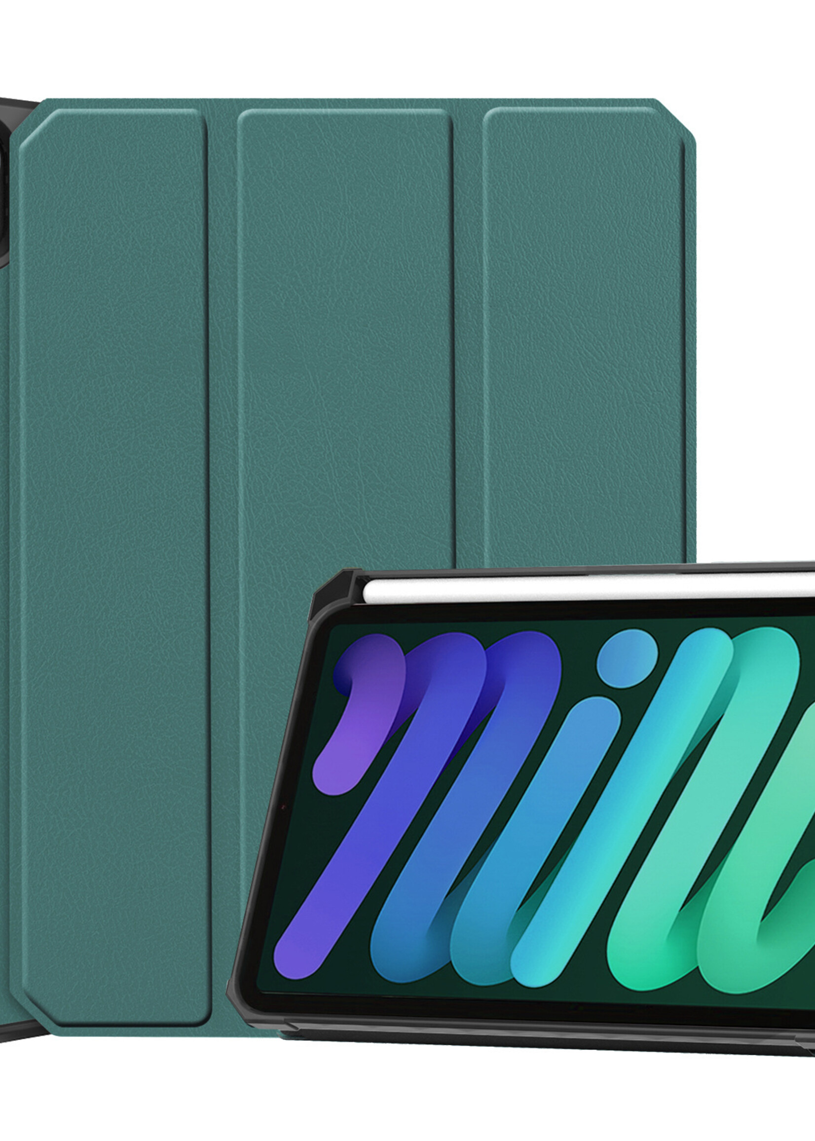 LUQ Hoes Geschikt voor iPad Mini 6 Hoes Luxe Hoesje Case Met Uitsparing Geschikt voor Apple Pencil - Hoesje Geschikt voor iPad Mini 6 Hoes Cover - Donkergroen