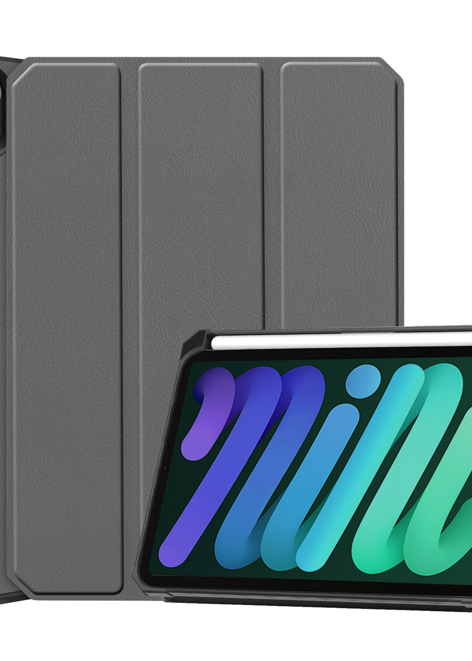 LUQ Hoes Geschikt voor iPad Mini 6 Hoes Luxe Hoesje Case Met Uitsparing Geschikt voor Apple Pencil - Hoesje Geschikt voor iPad Mini 6 Hoes Cover - Grijs