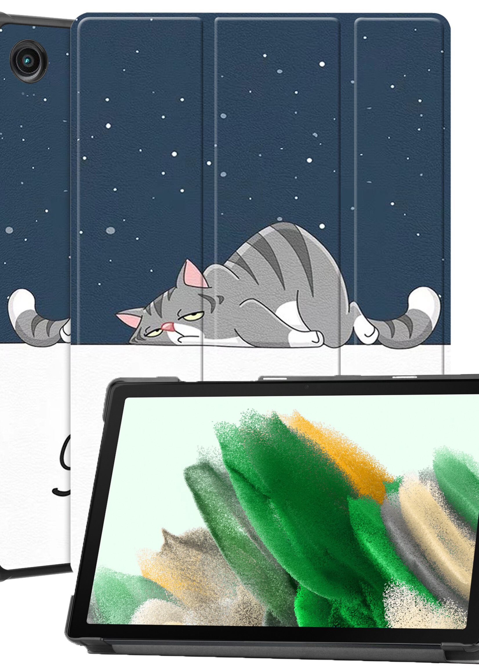LUQ Hoes Geschikt voor Samsung Galaxy Tab A8 Hoes Luxe Hoesje Book Case - Hoesje Geschikt voor Samsung Tab A8 Hoes Cover - Kat
