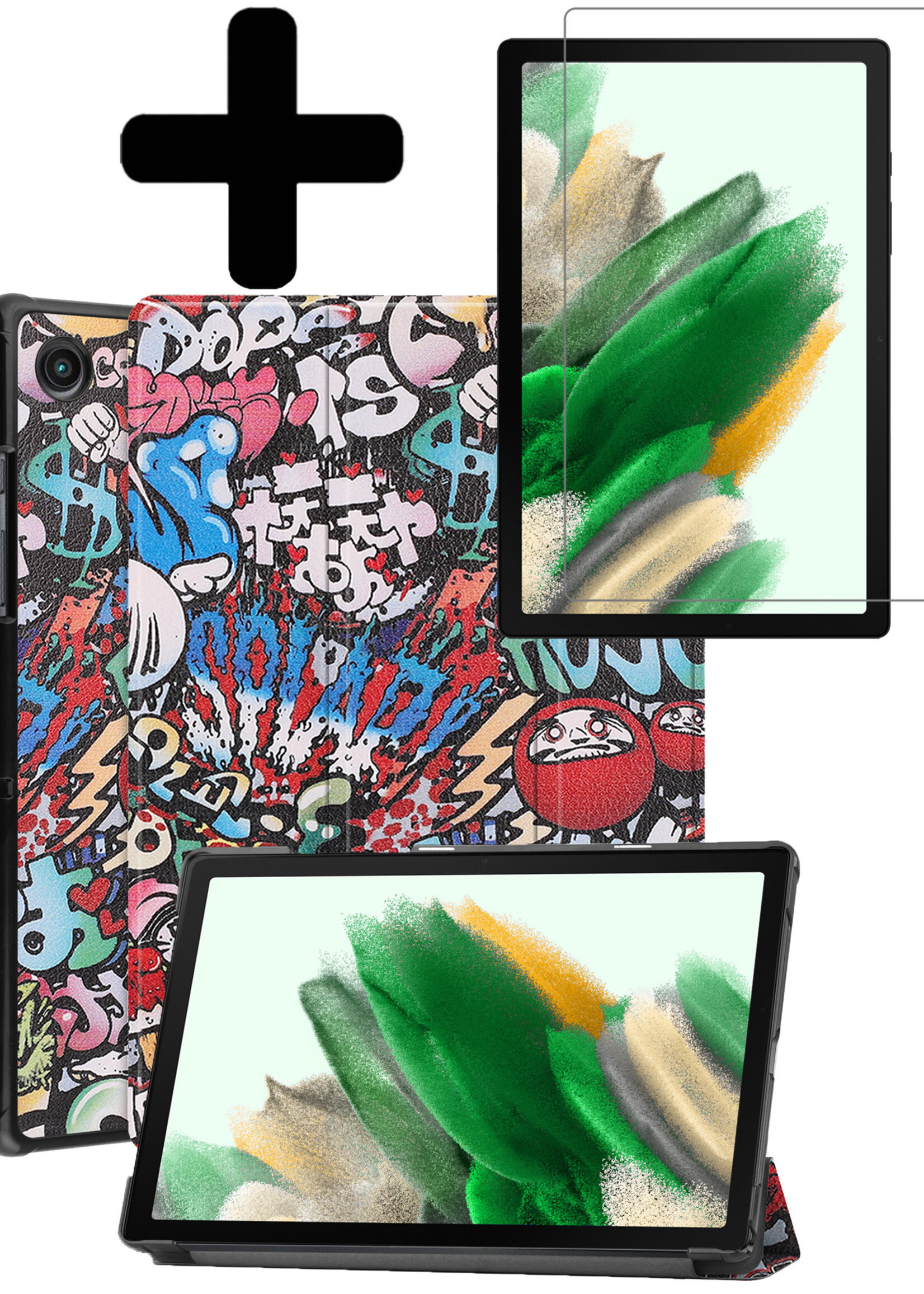 LUQ Hoes Geschikt voor Samsung Galaxy Tab A8 Hoes Luxe Hoesje Book Case Met Screenprotector - Hoesje Geschikt voor Samsung Tab A8 Hoes Cover - Graffity