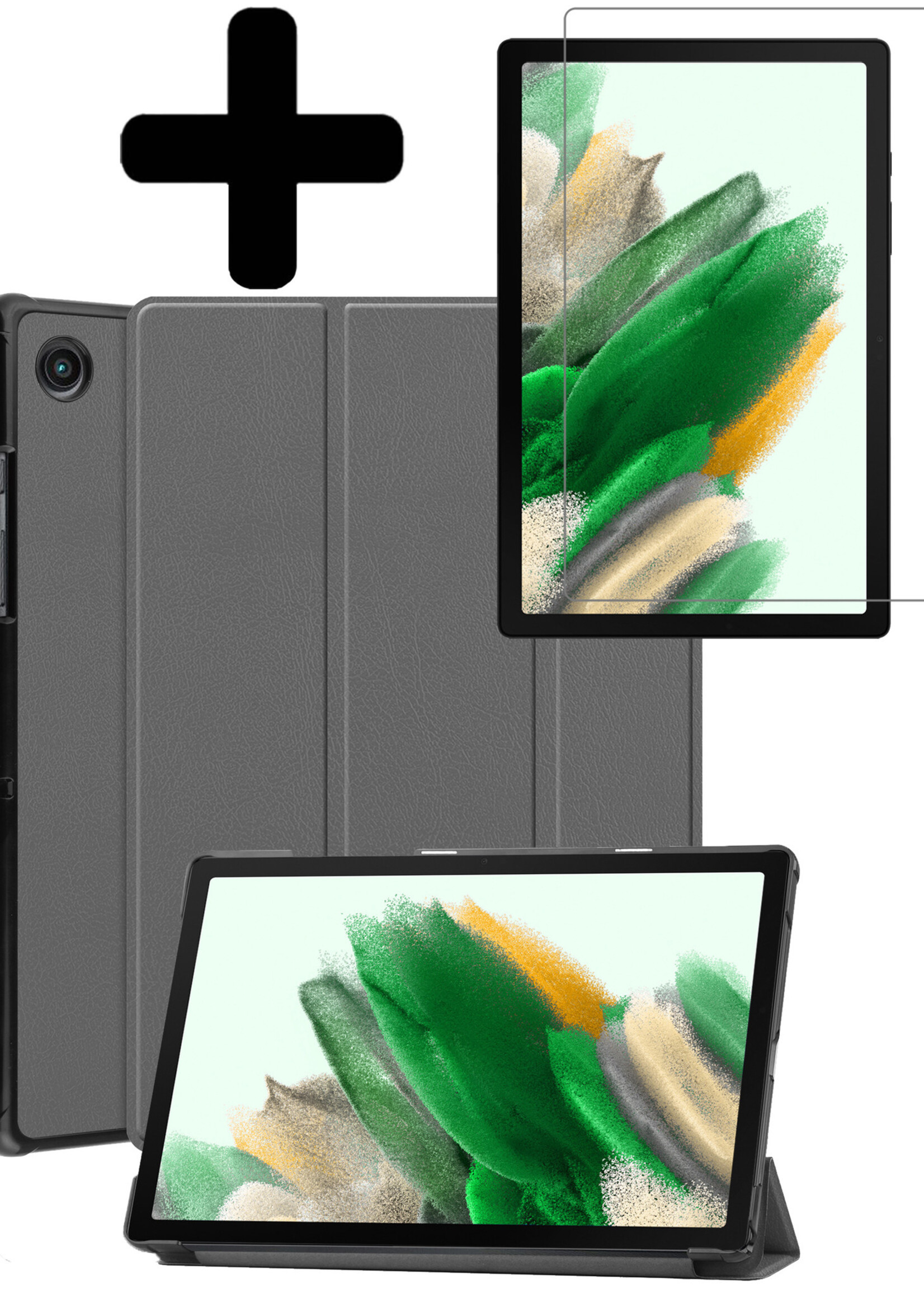 LUQ Hoes Geschikt voor Samsung Galaxy Tab A8 Hoes Luxe Hoesje Book Case Met Screenprotector - Hoesje Geschikt voor Samsung Tab A8 Hoes Cover - Grijs