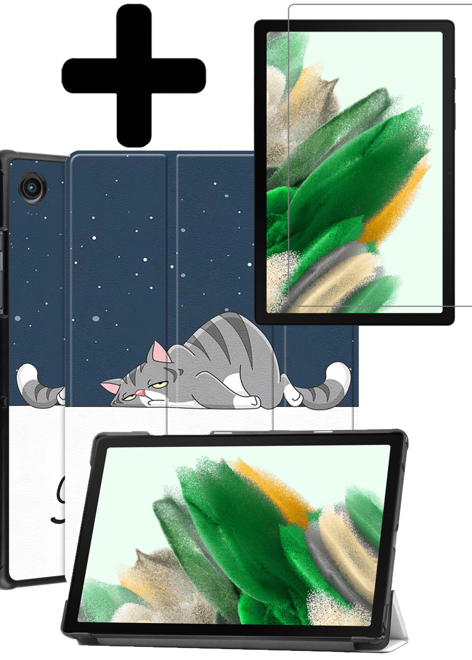 LUQ Hoes Geschikt voor Samsung Galaxy Tab A8 Hoes Luxe Hoesje Book Case Met Screenprotector - Hoesje Geschikt voor Samsung Tab A8 Hoes Cover - Kat