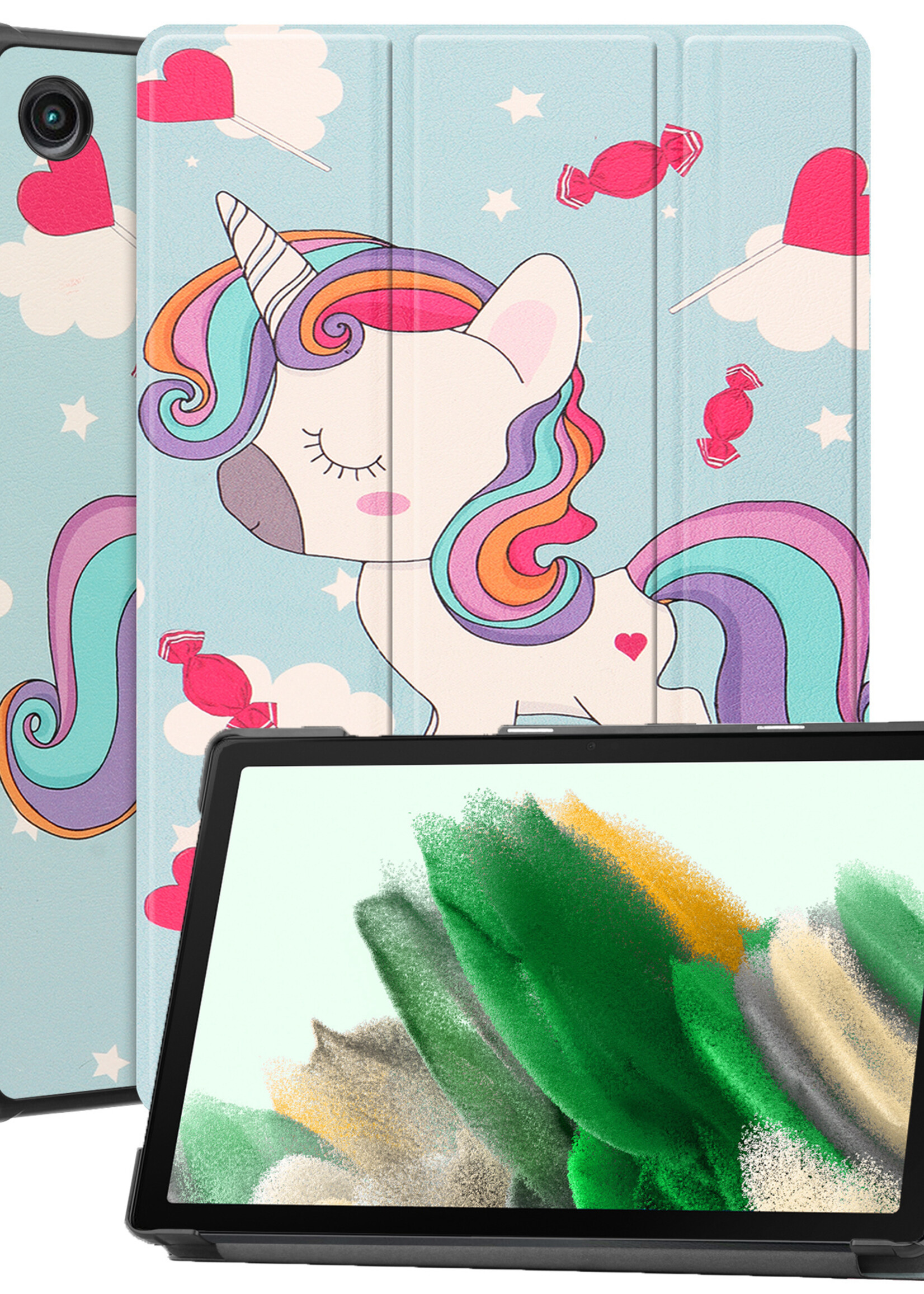 LUQ Hoes Geschikt voor Samsung Galaxy Tab A8 Hoes Luxe Hoesje Book Case - Hoesje Geschikt voor Samsung Tab A8 Hoes Cover - Eenhoorn