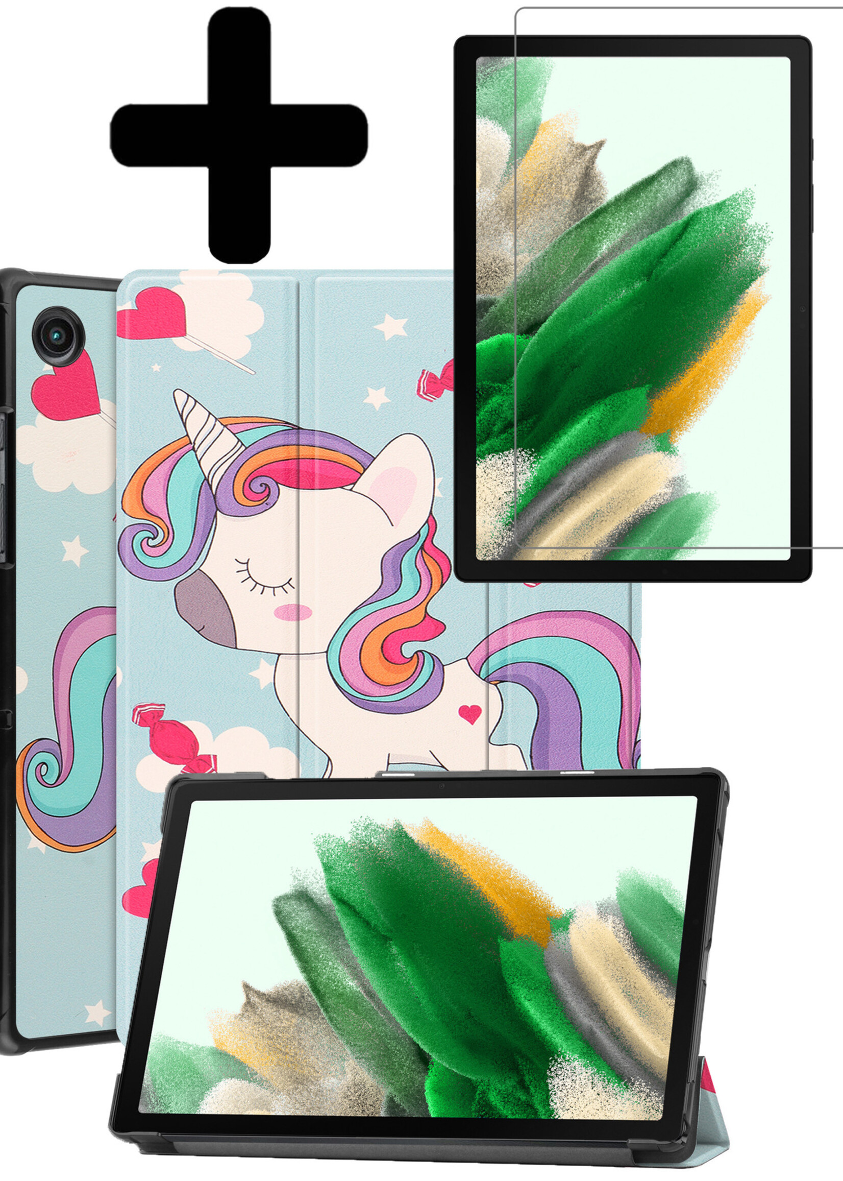 LUQ Hoes Geschikt voor Samsung Galaxy Tab A8 Hoes Luxe Hoesje Book Case Met Screenprotector - Hoesje Geschikt voor Samsung Tab A8 Hoes Cover - Eenhoorn