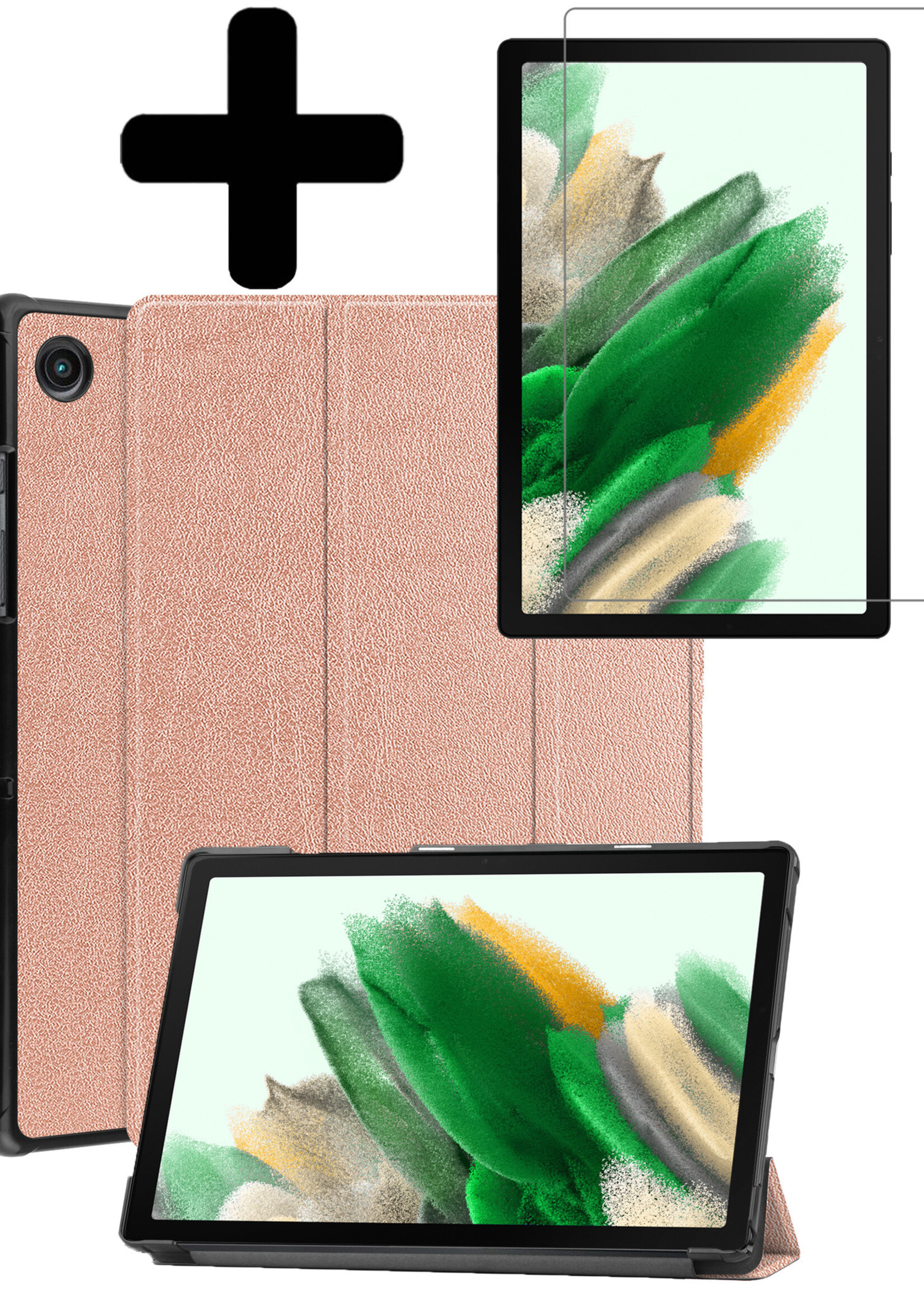 LUQ Hoes Geschikt voor Samsung Galaxy Tab A8 Hoes Luxe Hoesje Book Case Met Screenprotector - Hoesje Geschikt voor Samsung Tab A8 Hoes Cover - Rosé goud
