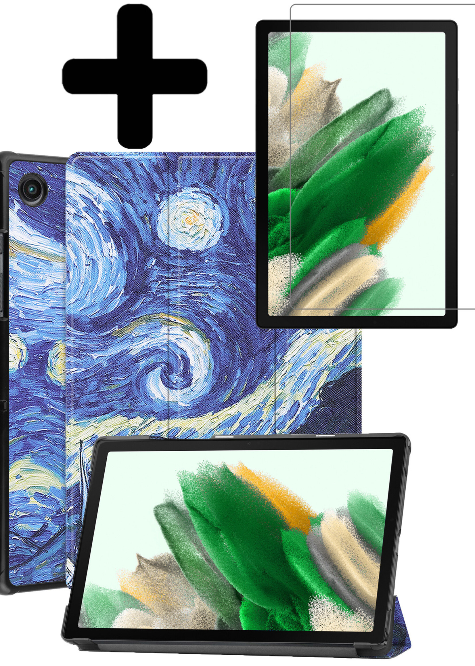 LUQ Hoes Geschikt voor Samsung Galaxy Tab A8 Hoes Luxe Hoesje Book Case Met Screenprotector - Hoesje Geschikt voor Samsung Tab A8 Hoes Cover - Sterrenhemel