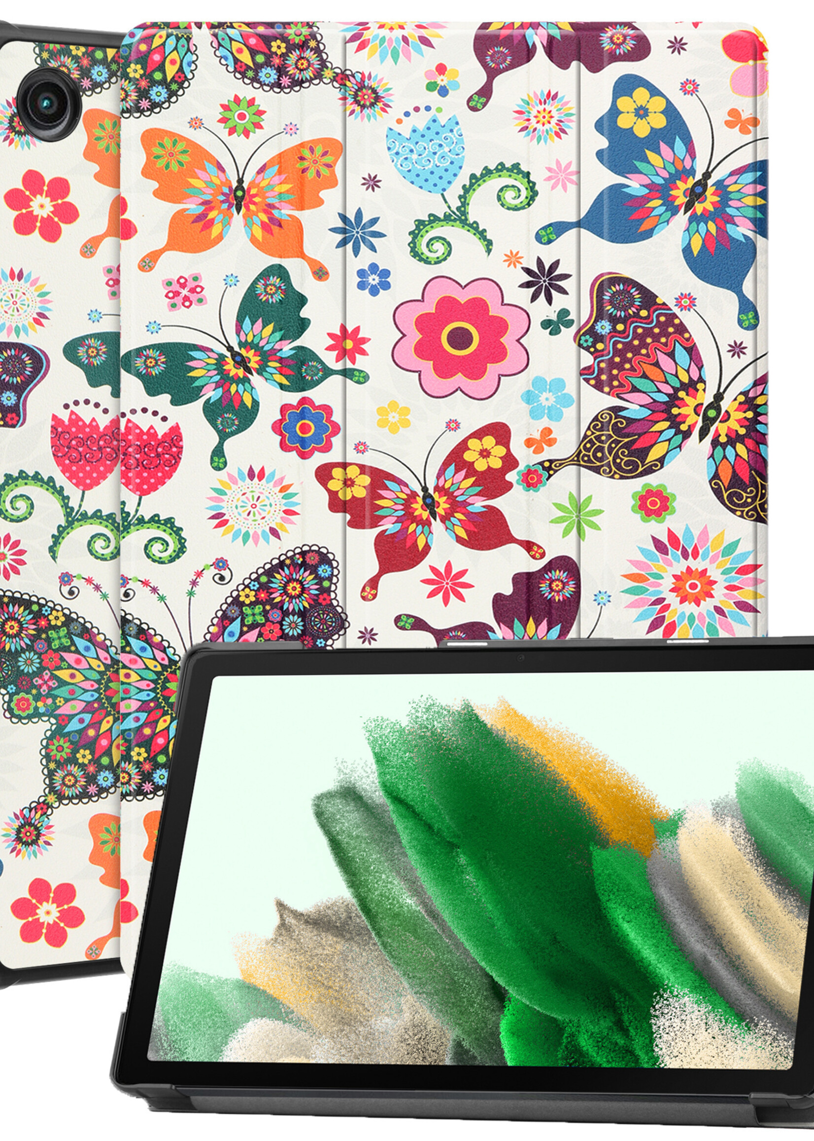 LUQ Hoes Geschikt voor Samsung Galaxy Tab A8 Hoes Luxe Hoesje Book Case - Hoesje Geschikt voor Samsung Tab A8 Hoes Cover - Vlinders