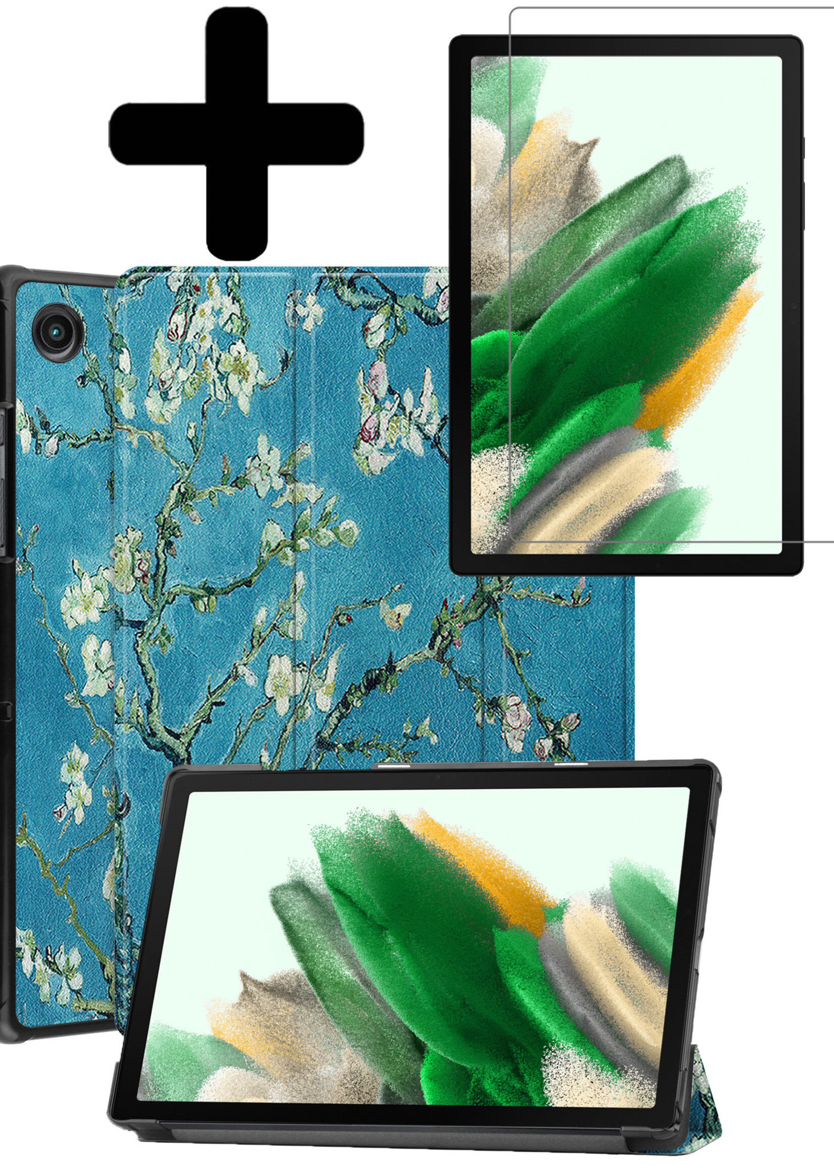 LUQ Hoes Geschikt voor Samsung Galaxy Tab A8 Hoes Luxe Hoesje Book Case Met Screenprotector - Hoesje Geschikt voor Samsung Tab A8 Hoes Cover - Bloesem