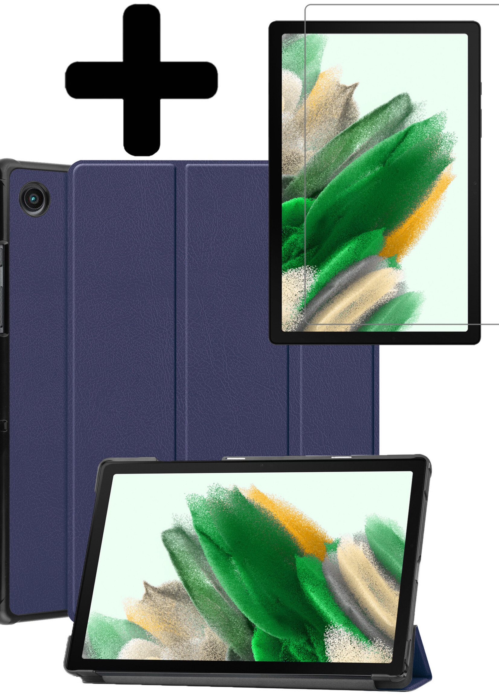 LUQ Hoes Geschikt voor Samsung Galaxy Tab A8 Hoes Luxe Hoesje Book Case Met Screenprotector - Hoesje Geschikt voor Samsung Tab A8 Hoes Cover - Donkerblauw