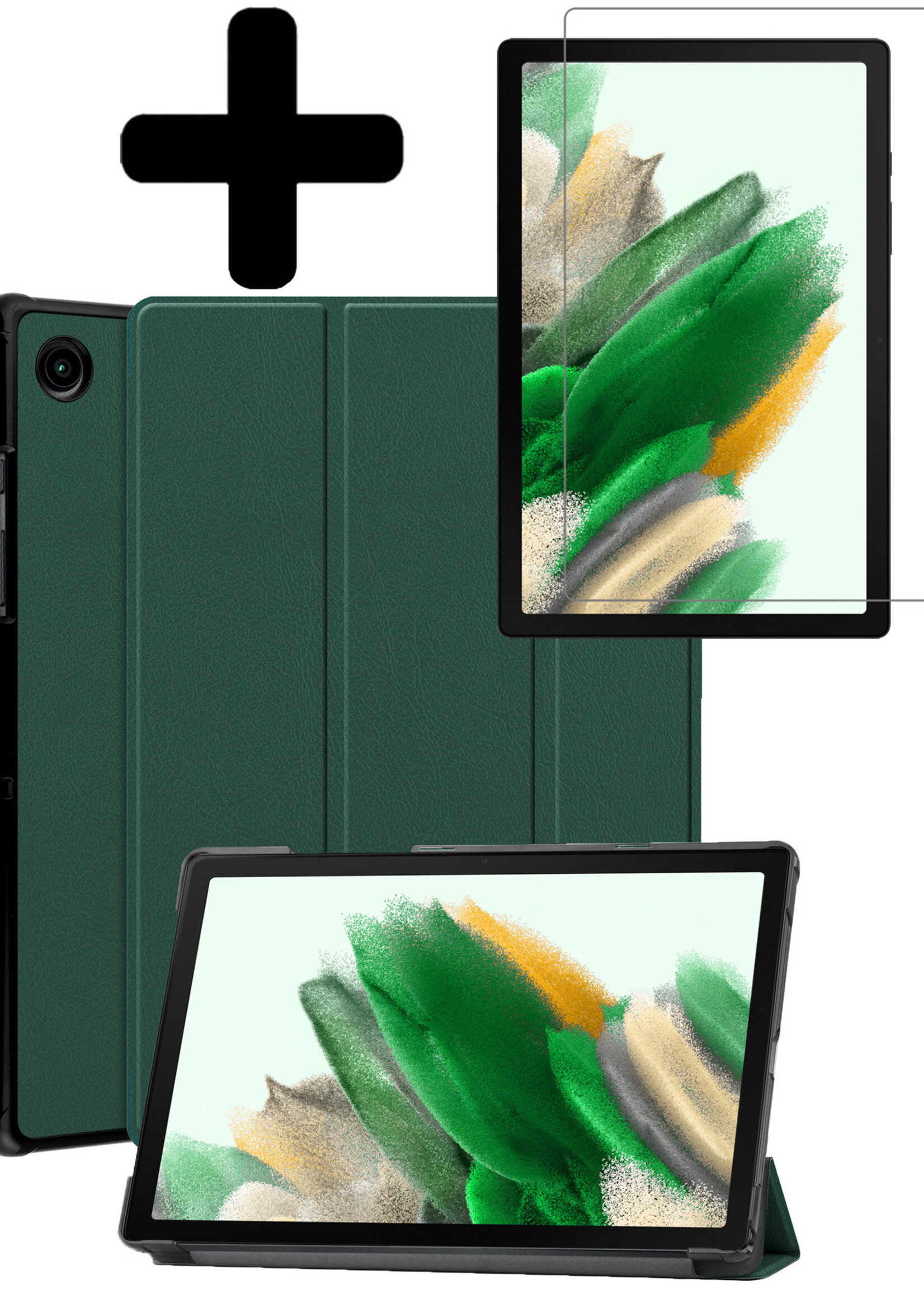 LUQ Hoes Geschikt voor Samsung Galaxy Tab A8 Hoes Luxe Hoesje Book Case Met Screenprotector - Hoesje Geschikt voor Samsung Tab A8 Hoes Cover - Donkergroen