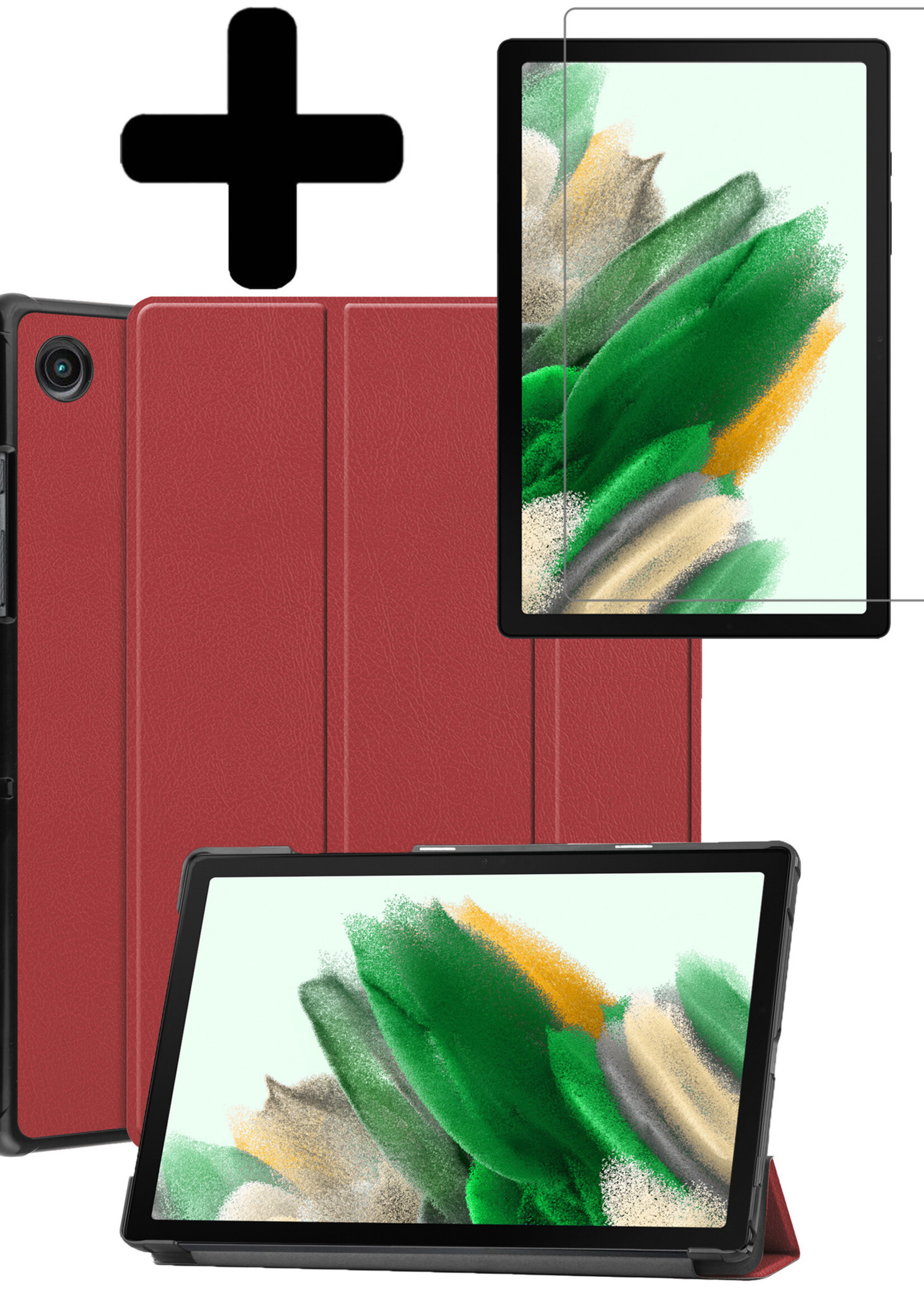 LUQ Hoes Geschikt voor Samsung Galaxy Tab A8 Hoes Luxe Hoesje Book Case Met Screenprotector - Hoesje Geschikt voor Samsung Tab A8 Hoes Cover - Donkerrood