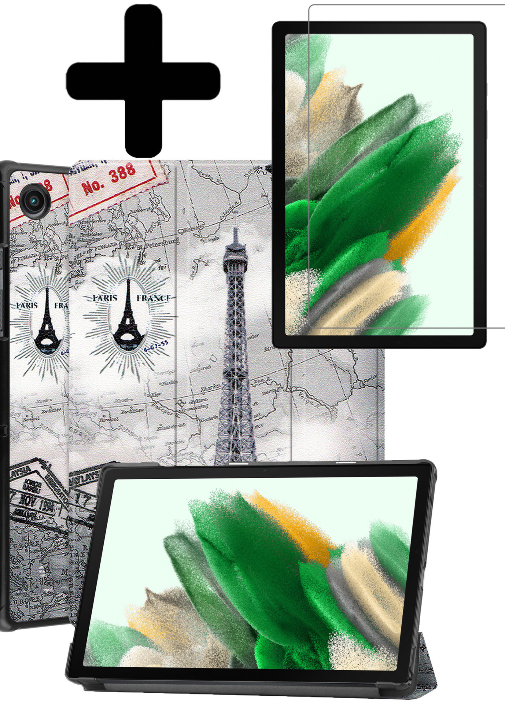 LUQ Hoes Geschikt voor Samsung Galaxy Tab A8 Hoes Luxe Hoesje Book Case Met Screenprotector - Hoesje Geschikt voor Samsung Tab A8 Hoes Cover - Eiffeltoren