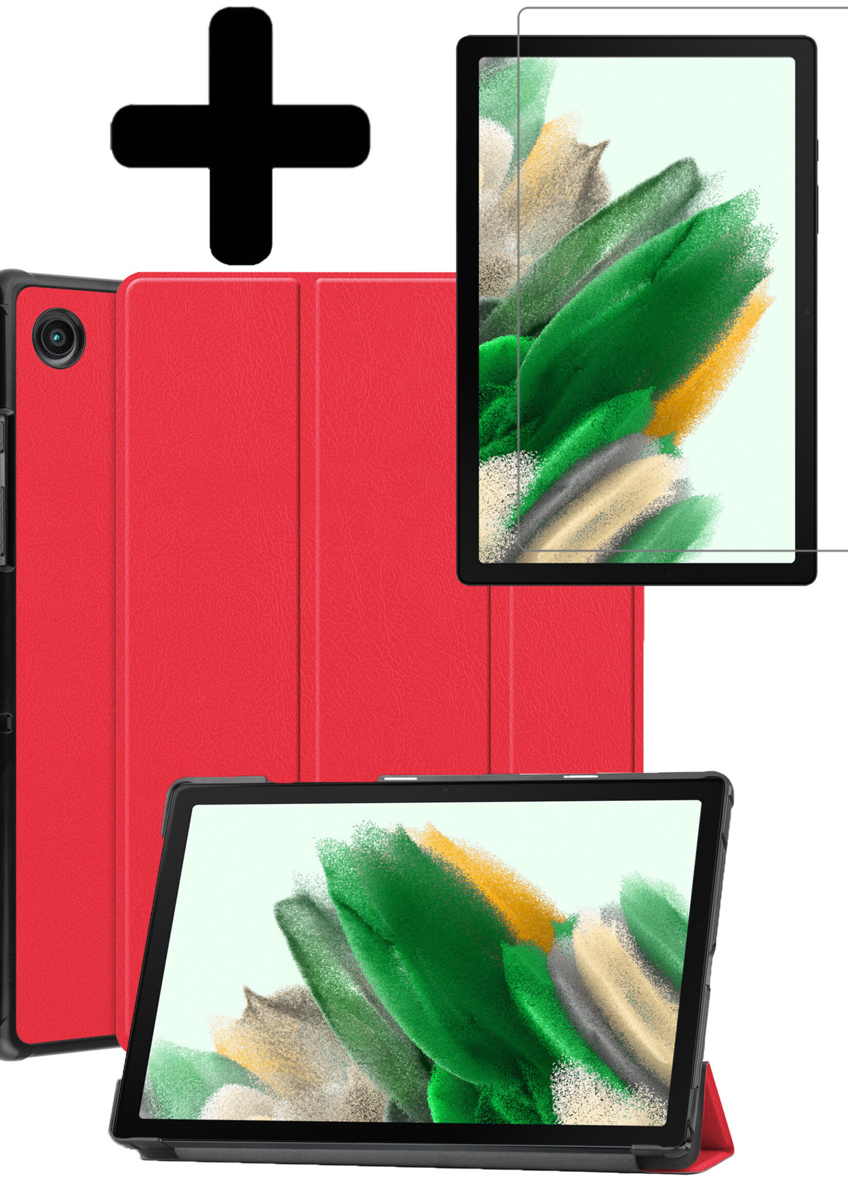 LUQ Hoes Geschikt voor Samsung Galaxy Tab A8 Hoes Luxe Hoesje Book Case Met Screenprotector - Hoesje Geschikt voor Samsung Tab A8 Hoes Cover - Rood