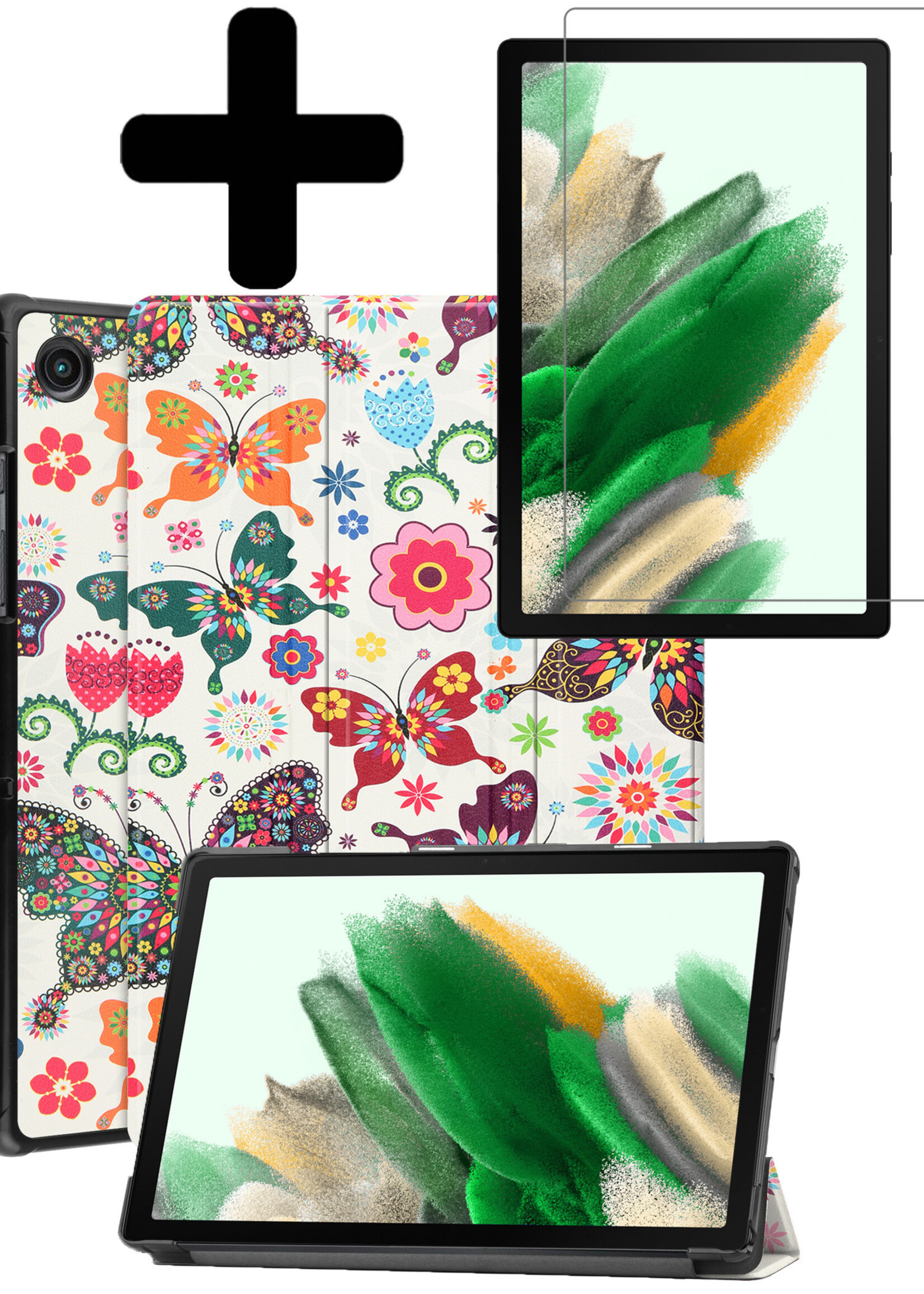 LUQ Hoes Geschikt voor Samsung Galaxy Tab A8 Hoes Luxe Hoesje Book Case Met Screenprotector - Hoesje Geschikt voor Samsung Tab A8 Hoes Cover - Vlinders