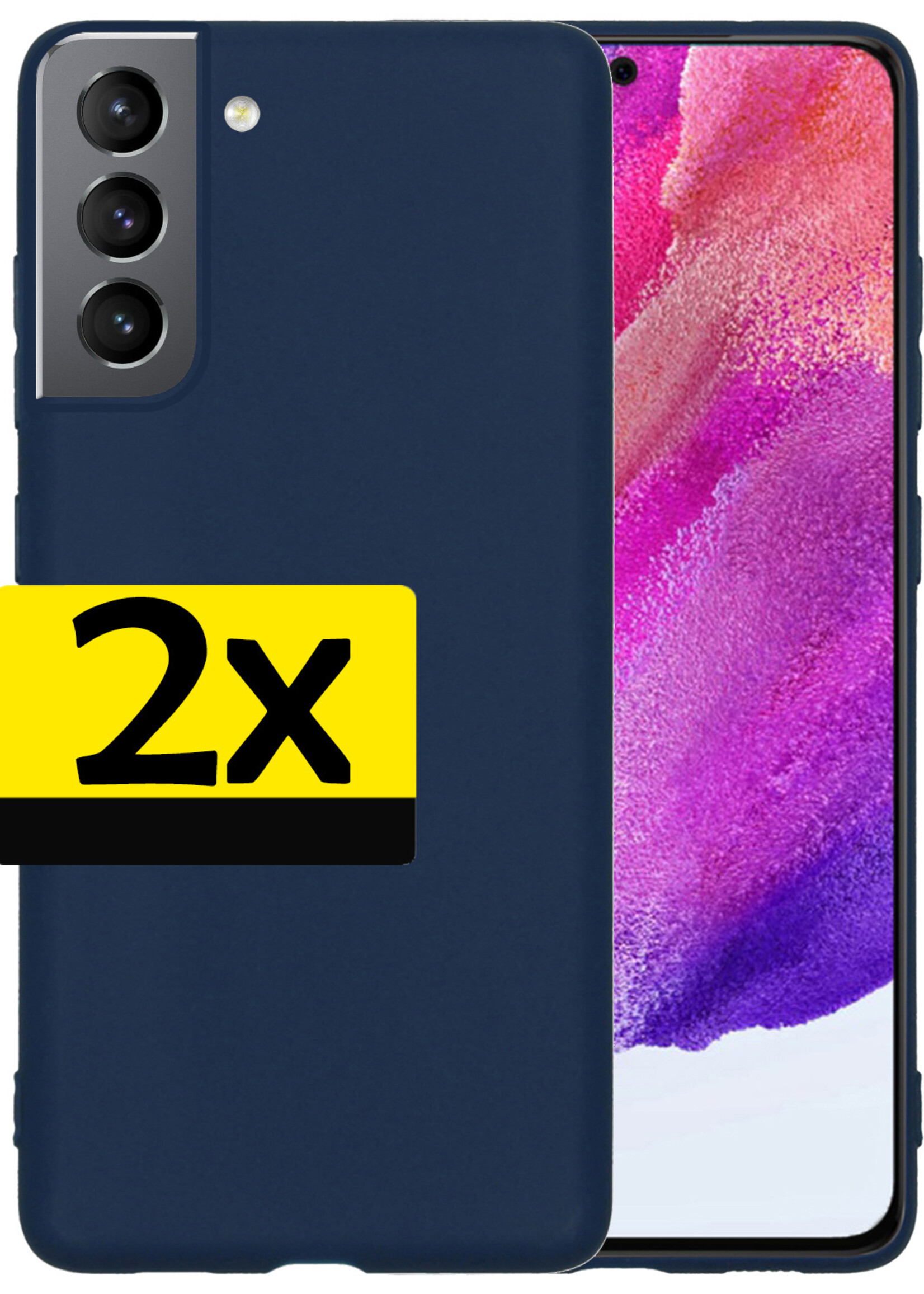 LUQ Hoesje Geschikt voor Samsung S21 FE Hoesje Siliconen Case - Hoes Geschikt voor Samsung Galaxy S21 FE Hoes Siliconen - Donkerblauw - 2 Stuks