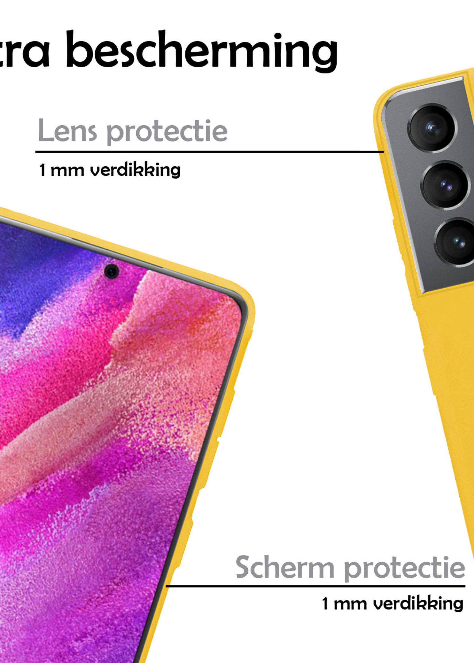 LUQ Hoesje Geschikt voor Samsung S21 FE Hoesje Siliconen Case - Hoes Geschikt voor Samsung Galaxy S21 FE Hoes Siliconen - Geel - 2 Stuks