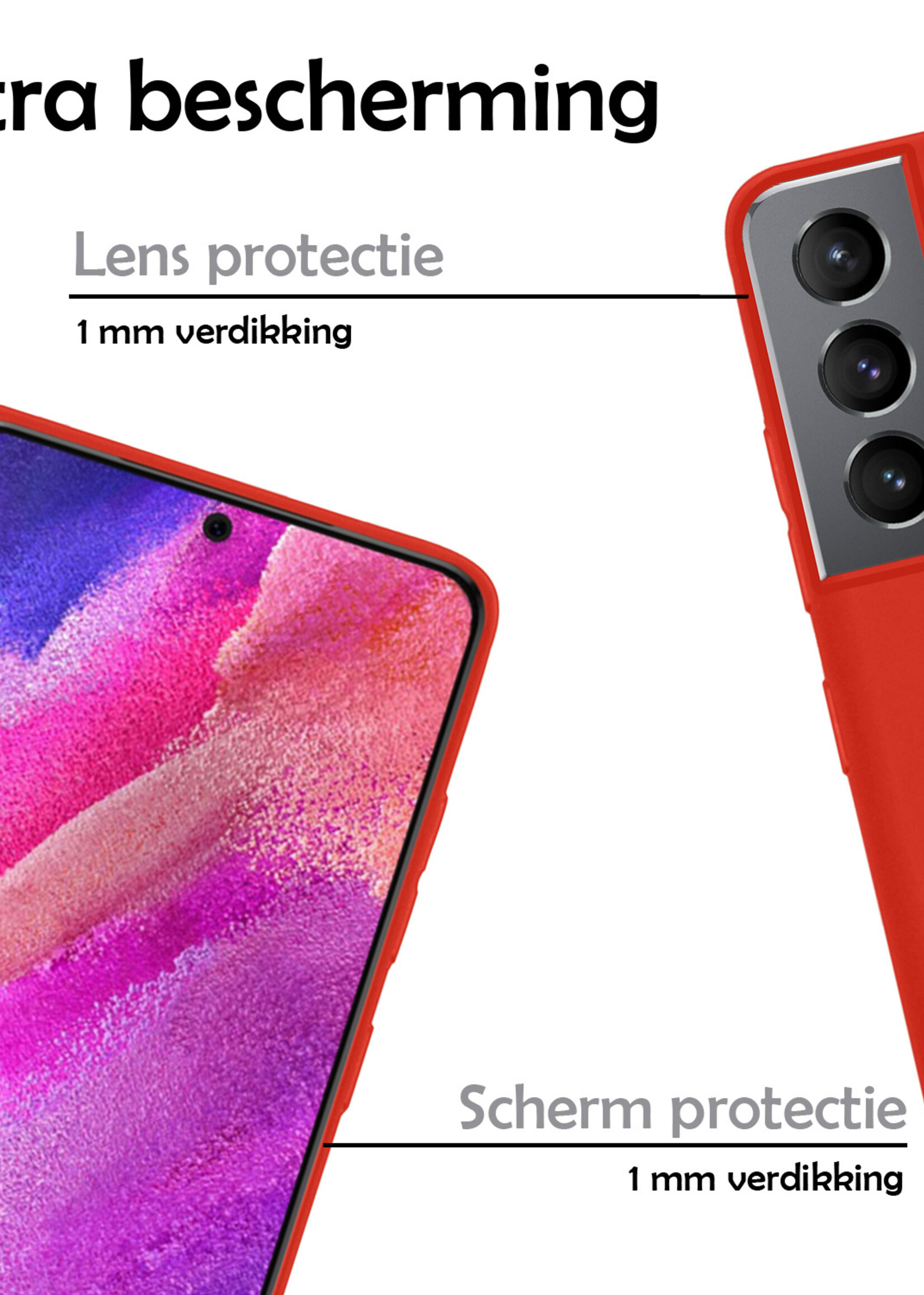 LUQ Hoesje Geschikt voor Samsung S21 FE Hoesje Siliconen Case - Hoes Geschikt voor Samsung Galaxy S21 FE Hoes Siliconen - Rood - 2 Stuks