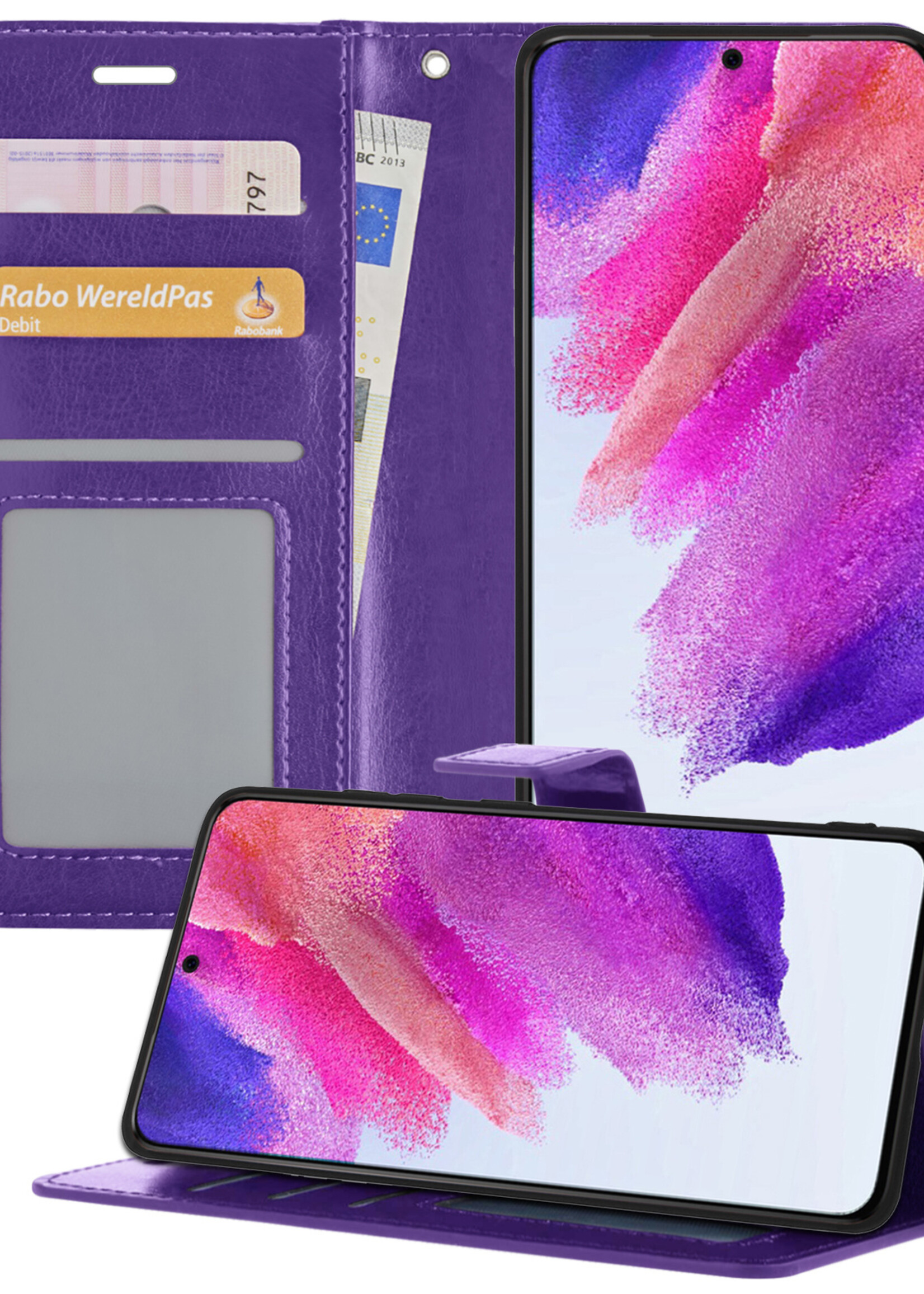LUQ Hoesje Geschikt voor Samsung S21 FE Hoesje Book Case Hoes Wallet Cover - Hoes Geschikt voor Samsung Galaxy S21 FE Hoesje Bookcase Hoes - Paars