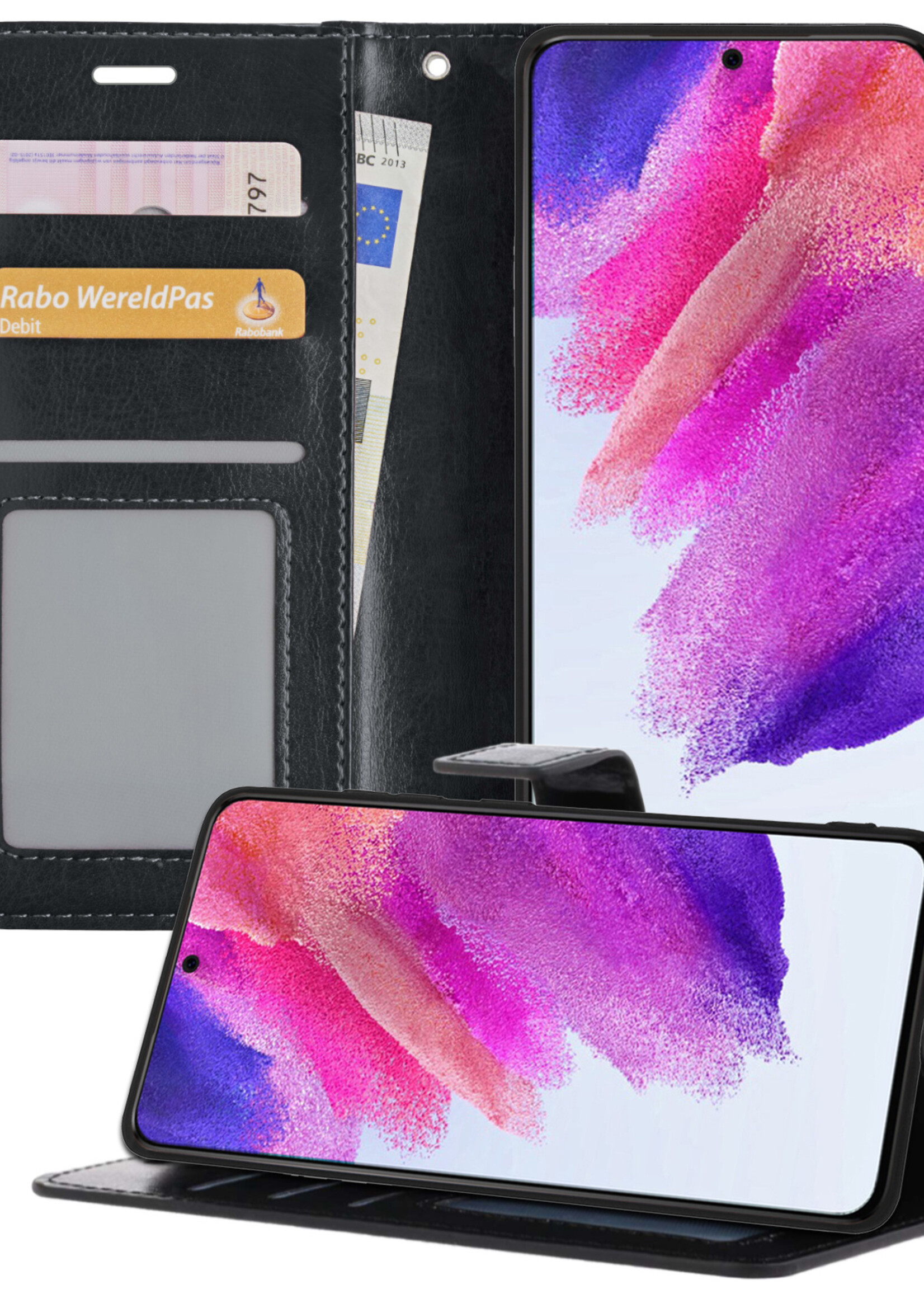LUQ Hoesje Geschikt voor Samsung S21 FE Hoesje Book Case Hoes Wallet Cover - Hoes Geschikt voor Samsung Galaxy S21 FE Hoesje Bookcase Hoes - Zwart