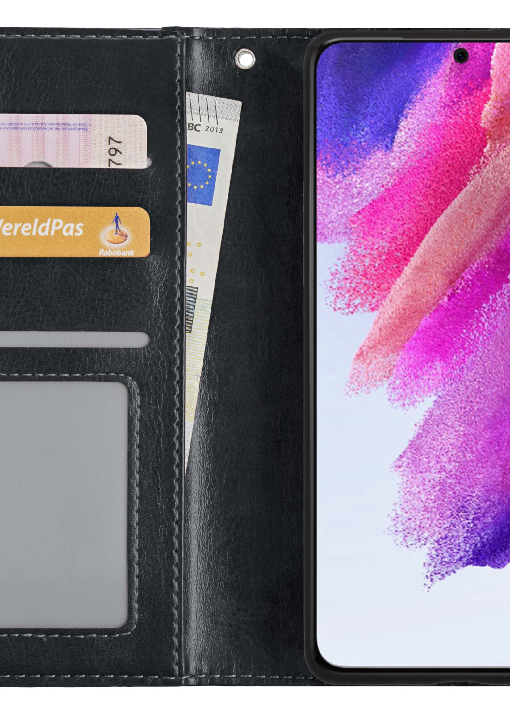 LUQ Hoesje Geschikt voor Samsung S21 FE Hoesje Book Case Hoes Wallet Cover - Hoes Geschikt voor Samsung Galaxy S21 FE Hoesje Bookcase Hoes - Zwart