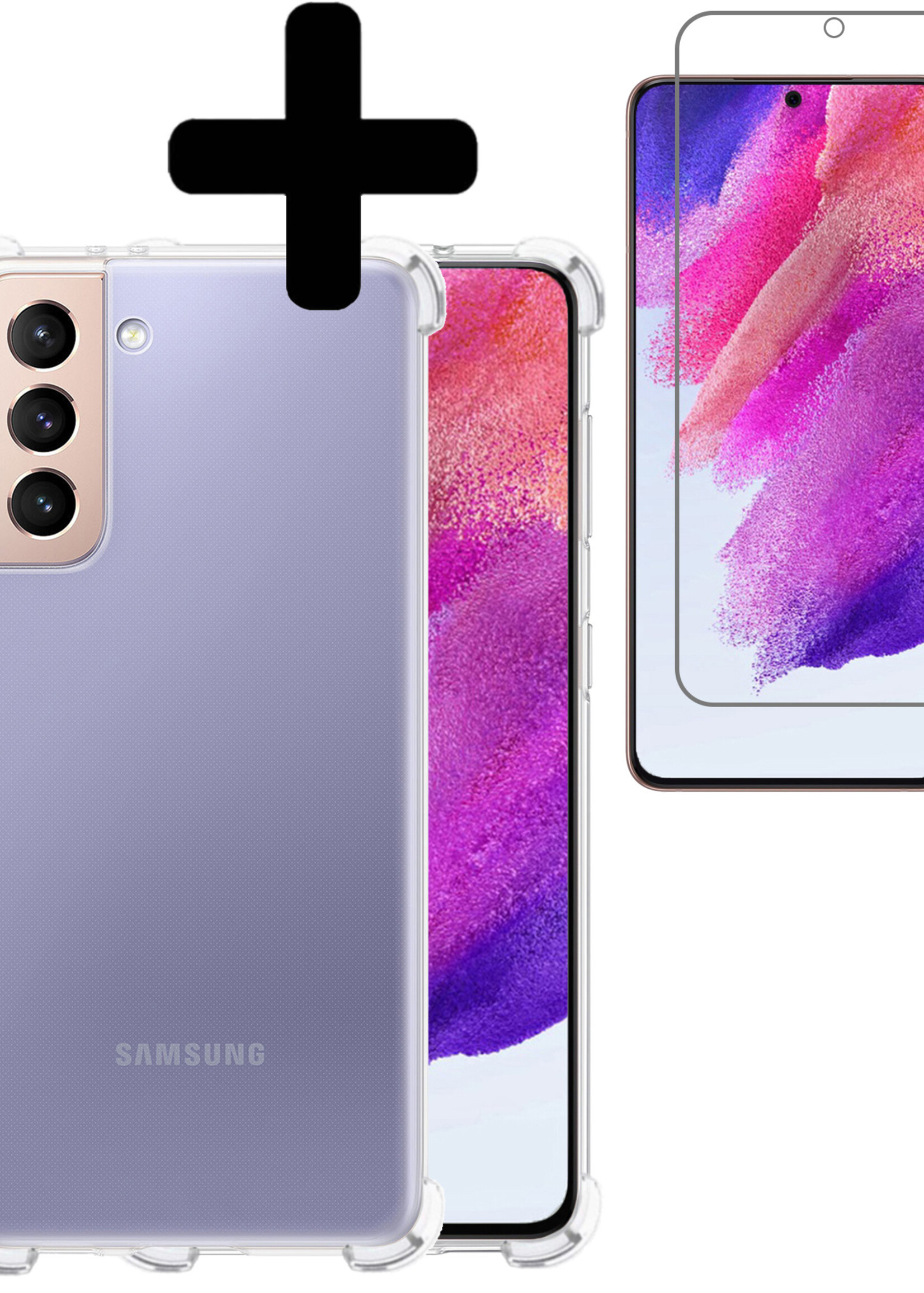 LUQ Hoesje Geschikt voor Samsung S21 FE Hoesje Shockproof Case Siliconen Met Screenprotector - Hoes Geschikt voor Samsung Galaxy S21 FE Hoes Cover Siliconen - Transparant