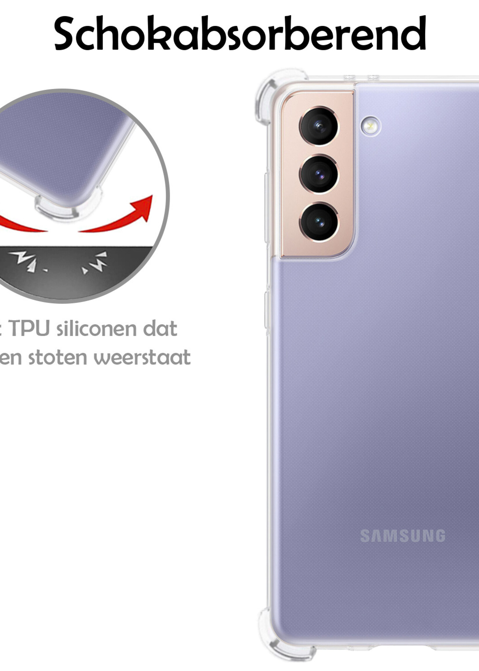 LUQ Hoesje Geschikt voor Samsung S21 FE Hoesje Shockproof Case Siliconen Met Screenprotector - Hoes Geschikt voor Samsung Galaxy S21 FE Hoes Cover Siliconen - Transparant