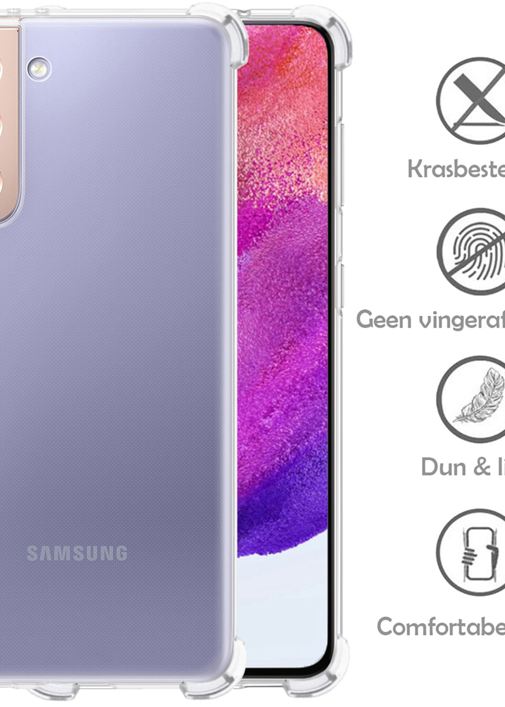 LUQ Hoesje Geschikt voor Samsung S21 FE Hoesje Shockproof Case Siliconen Met 2x Screenprotector - Hoes Geschikt voor Samsung Galaxy S21 FE Hoes Cover Siliconen - Transparant
