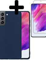 LUQ LUQ Samsung Galaxy S21FE Hoesje Siliconen Met Screenprotector - Donkerblauw