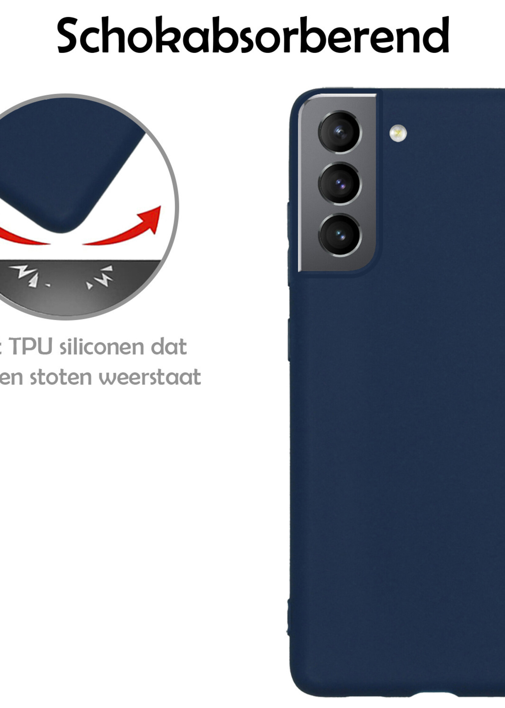LUQ Hoesje Geschikt voor Samsung S21 FE Hoesje Siliconen Case Met Screenprotector - Hoes Geschikt voor Samsung Galaxy S21 FE Hoes Siliconen - Donkerblauw