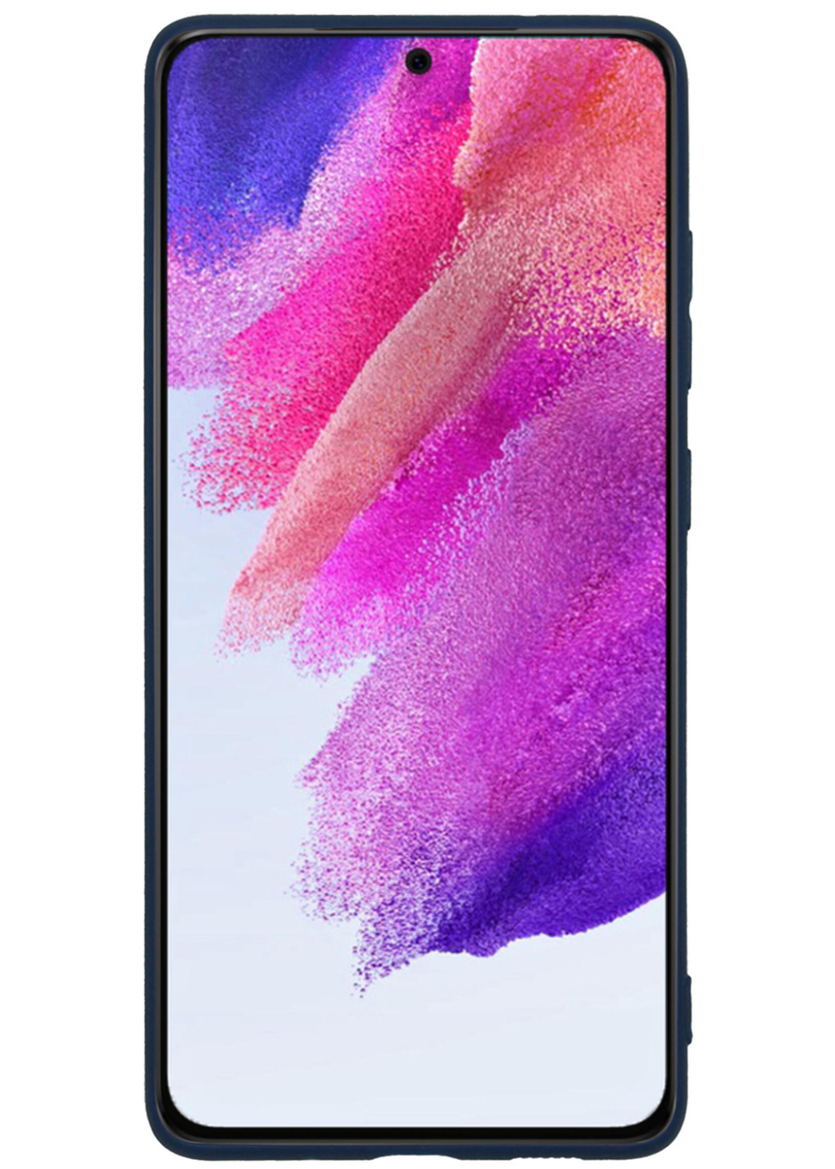 LUQ Hoesje Geschikt voor Samsung S21 FE Hoesje Siliconen Case Met Screenprotector - Hoes Geschikt voor Samsung Galaxy S21 FE Hoes Siliconen - Donkerblauw