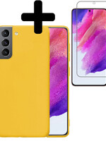 LUQ LUQ Samsung Galaxy S21FE Hoesje Siliconen Met Screenprotector - Geel