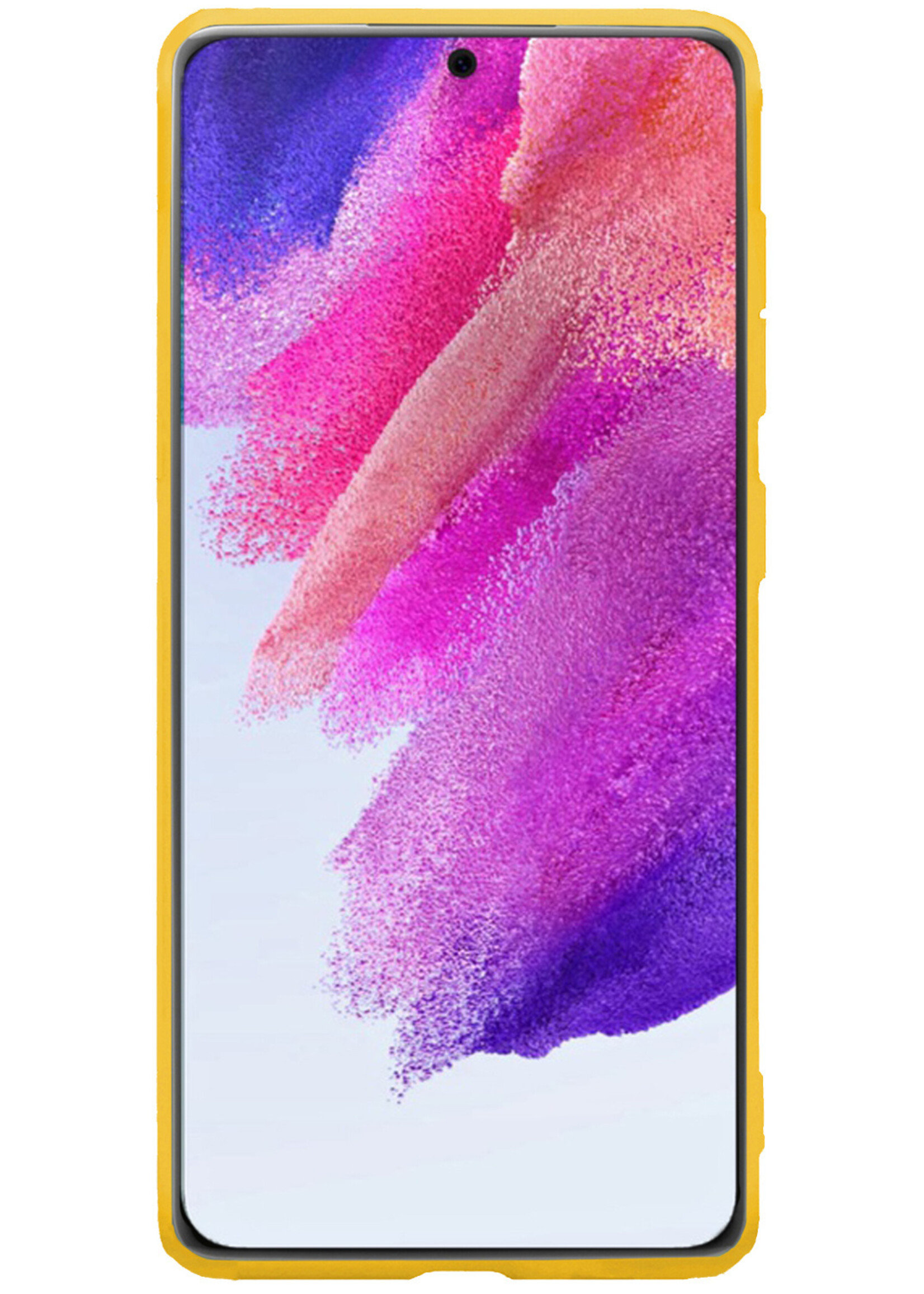 LUQ Hoesje Geschikt voor Samsung S21 FE Hoesje Siliconen Case Met Screenprotector - Hoes Geschikt voor Samsung Galaxy S21 FE Hoes Siliconen - Geel