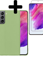 LUQ LUQ Samsung Galaxy S21FE Hoesje Siliconen Met Screenprotector - Groen