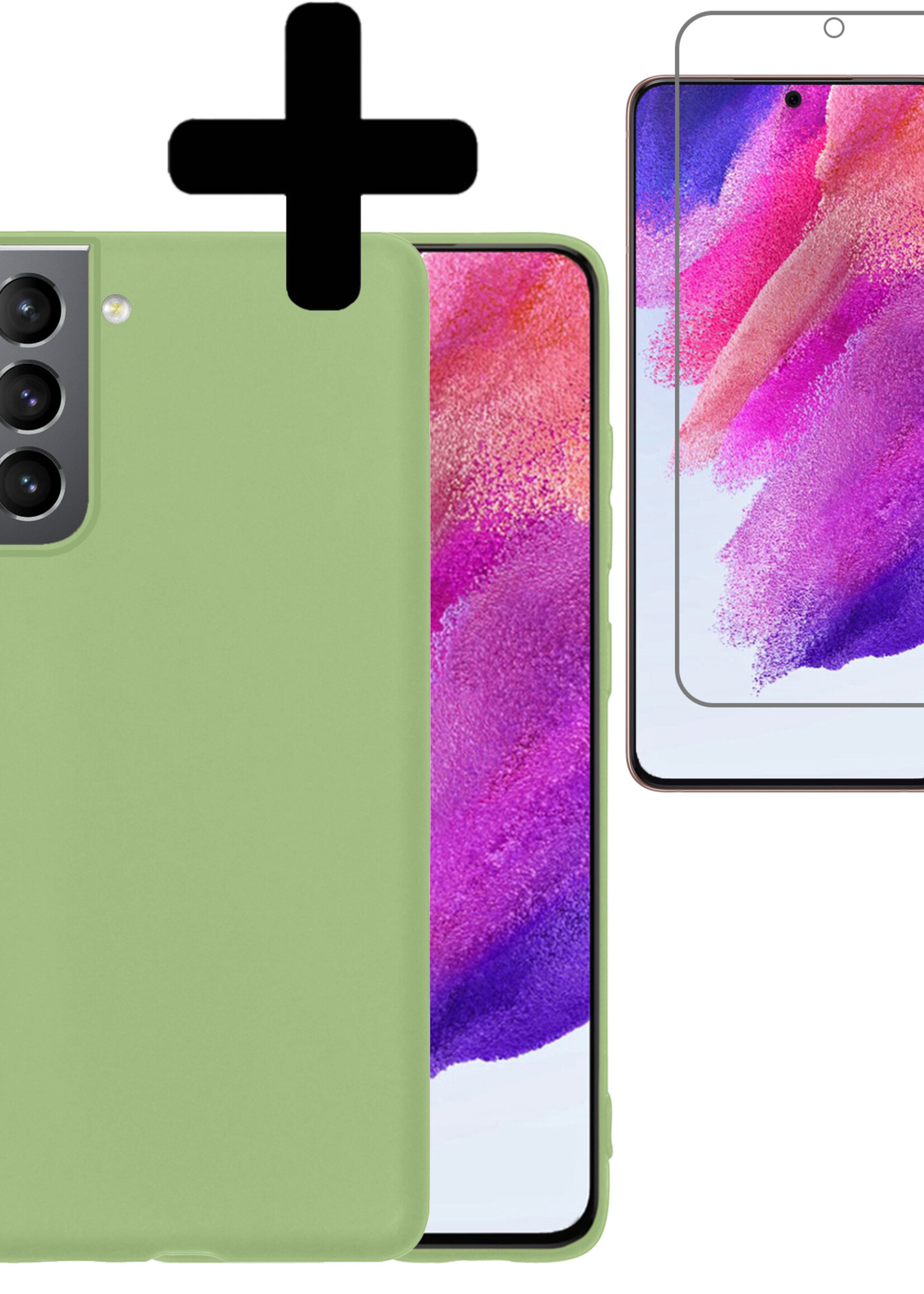 LUQ Hoesje Geschikt voor Samsung S21 FE Hoesje Siliconen Case Met Screenprotector - Hoes Geschikt voor Samsung Galaxy S21 FE Hoes Siliconen - Groen