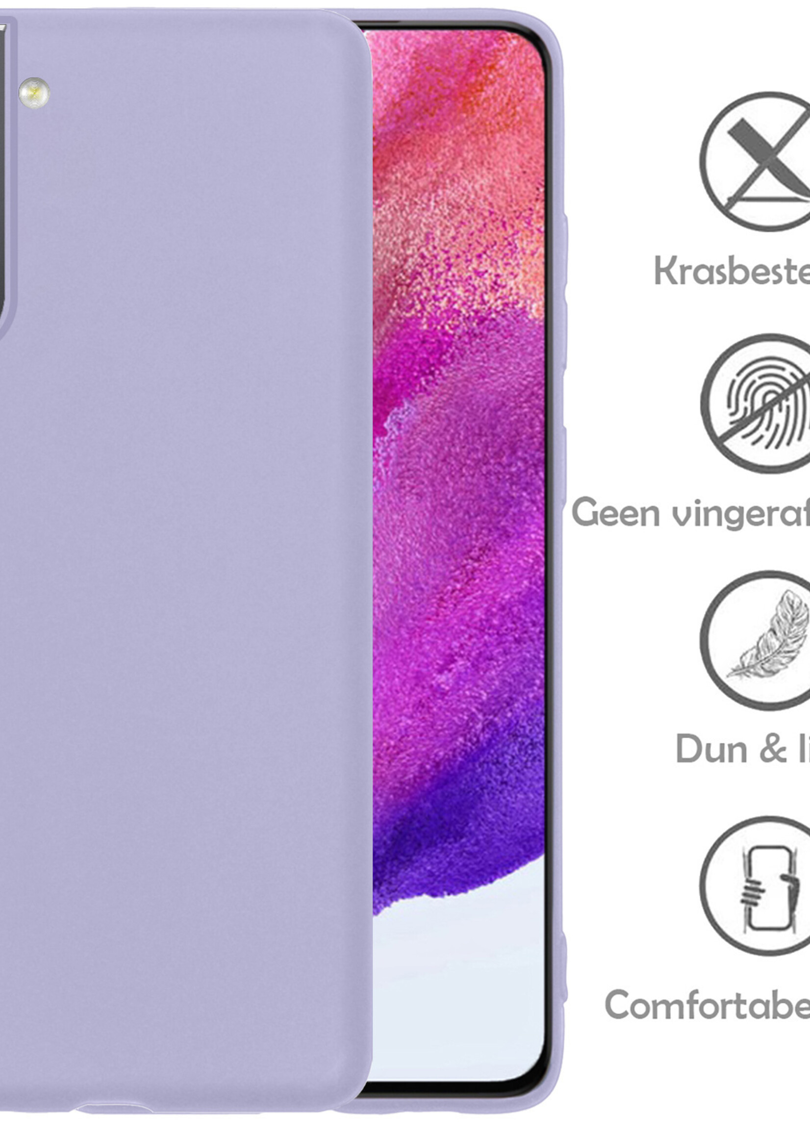 LUQ Hoesje Geschikt voor Samsung S21 FE Hoesje Siliconen Case Met Screenprotector - Hoes Geschikt voor Samsung Galaxy S21 FE Hoes Siliconen - Lila