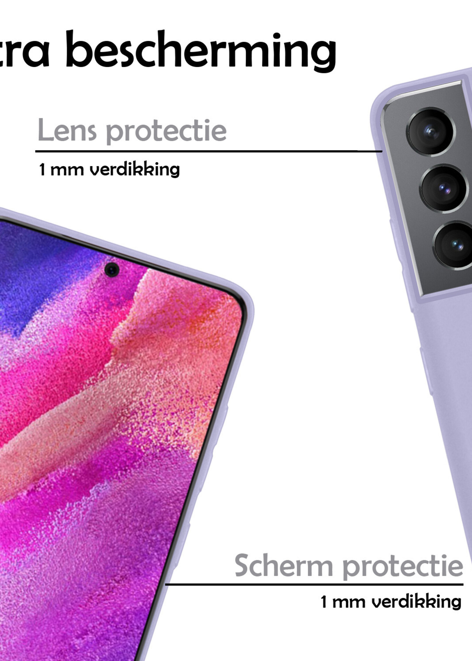 LUQ Hoesje Geschikt voor Samsung S21 FE Hoesje Siliconen Case Met Screenprotector - Hoes Geschikt voor Samsung Galaxy S21 FE Hoes Siliconen - Lila